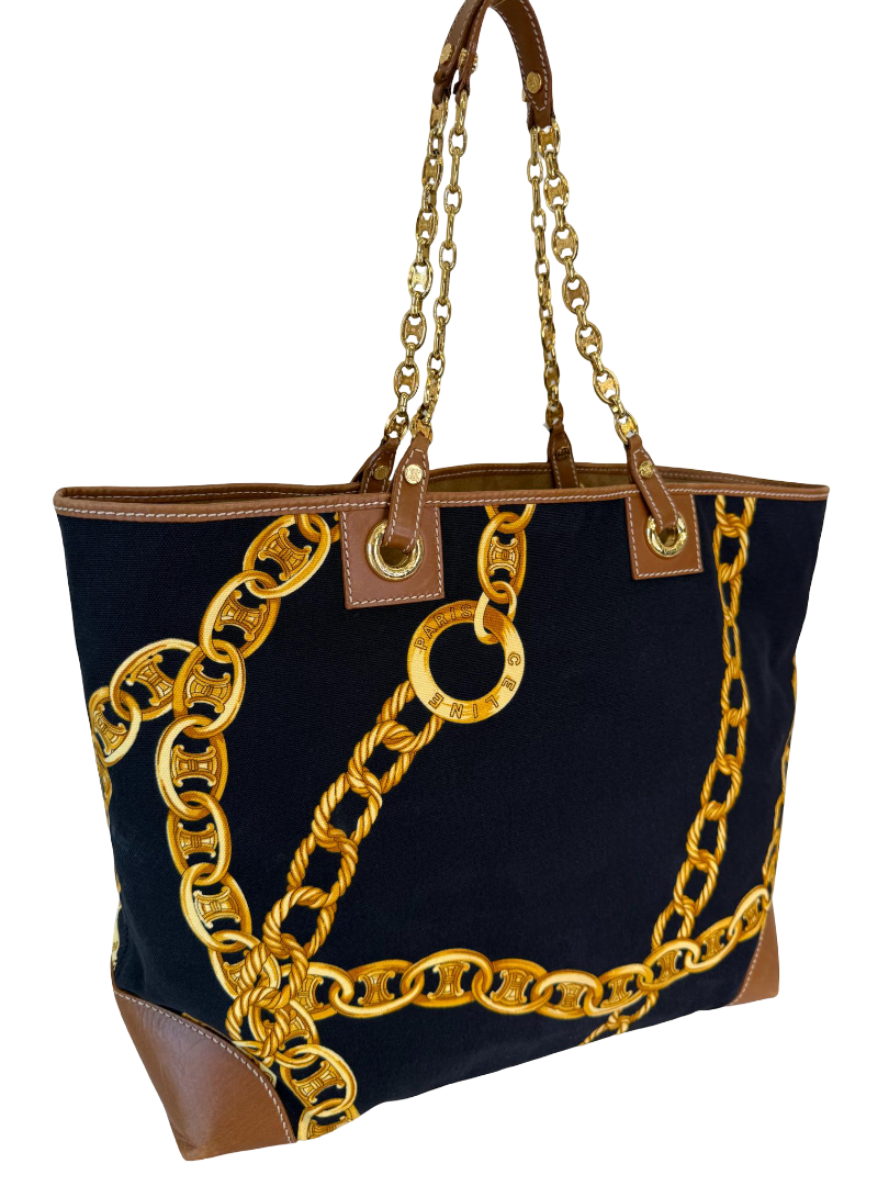 Celine Vintage Chain Print Canvas Tote Bag