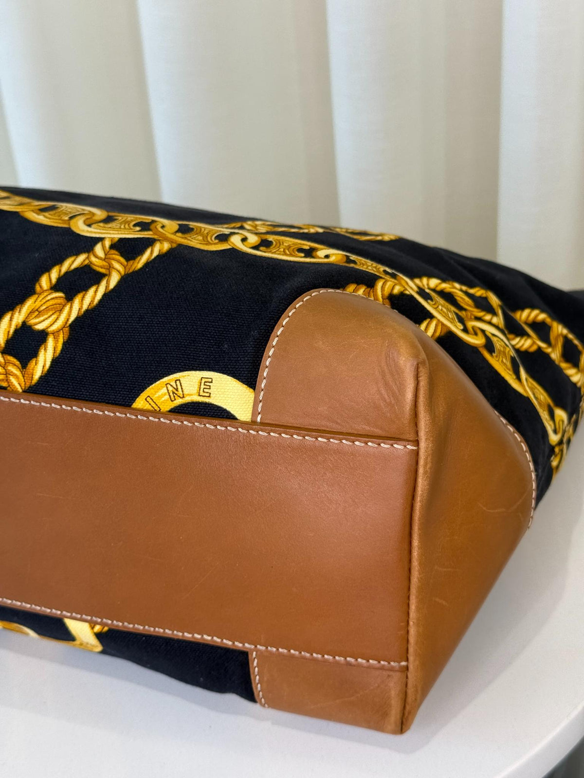 Celine Vintage Chain Print Canvas Tote Bag