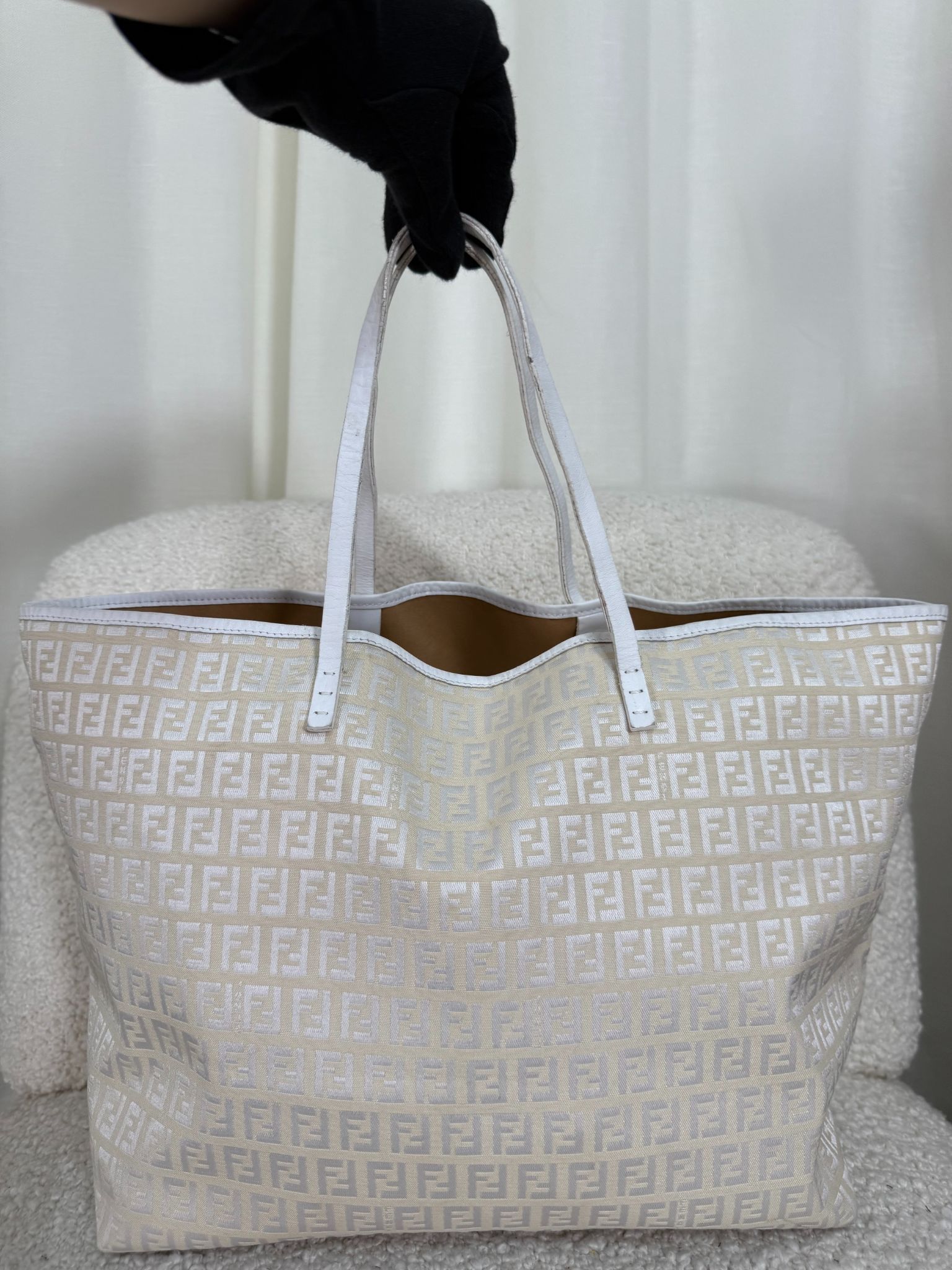 Fendi White Zucca Print Coated Canvas Medium Roll Tote Bag