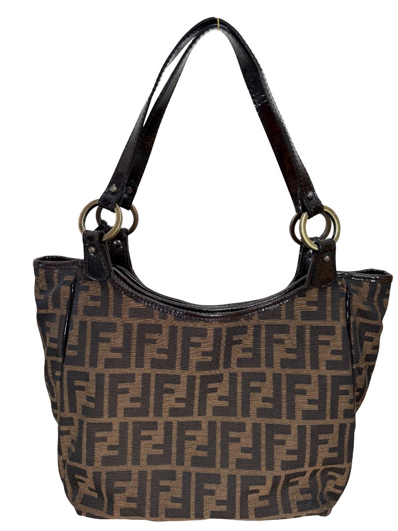 Fendi Chef Small FF Signature Zucca Tobacco Canvas Shoulder Bag