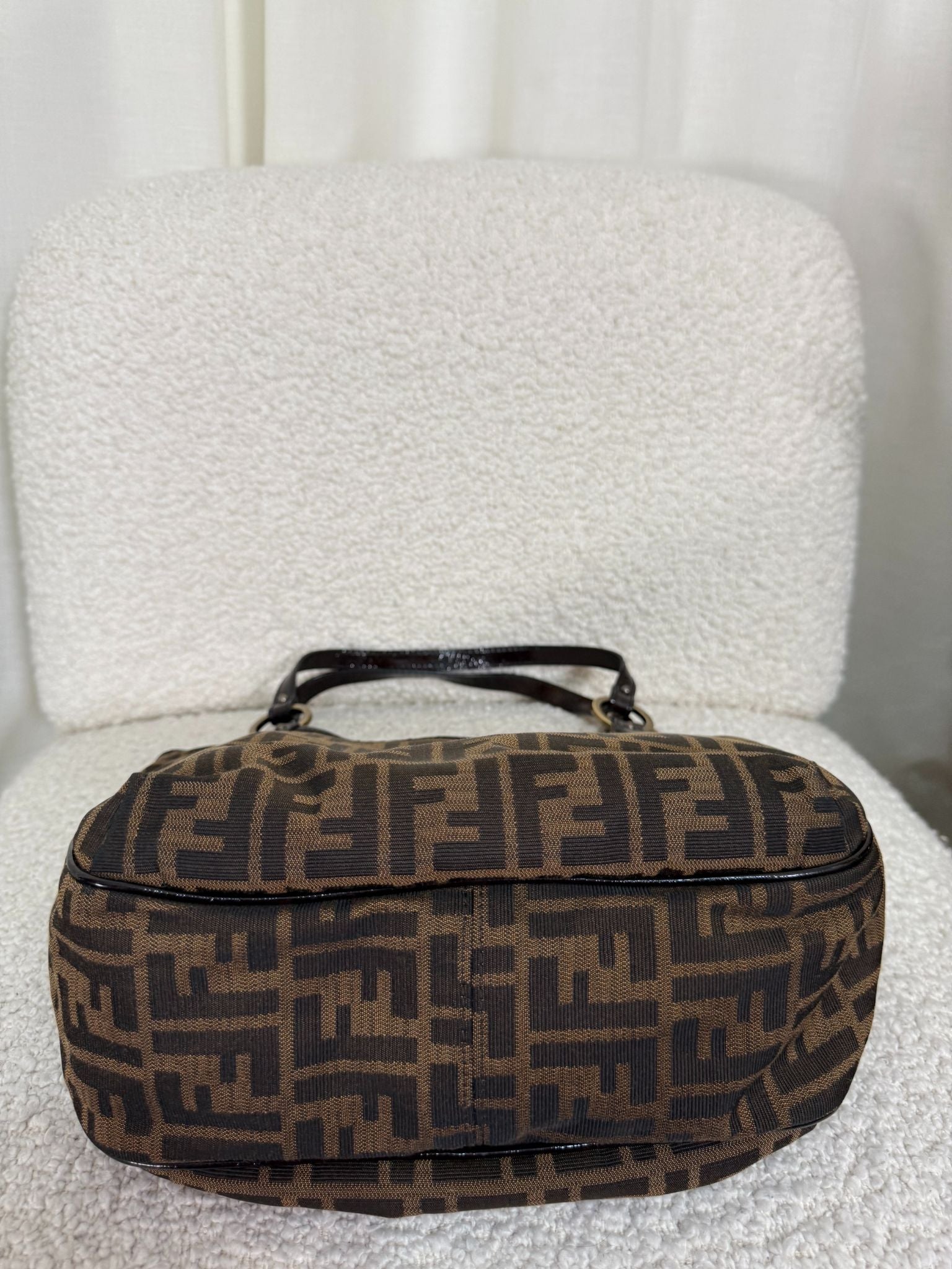 Fendi Chef Small FF Signature Zucca Tobacco Canvas Shoulder Bag