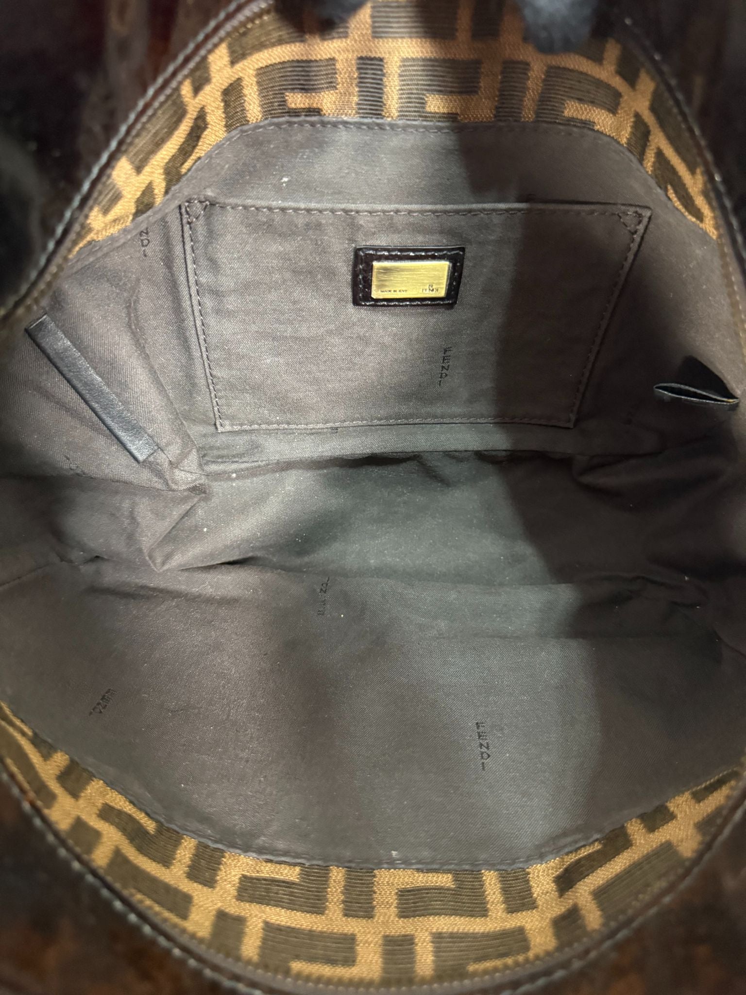 Fendi Chef Small FF Signature Zucca Tobacco Canvas Shoulder Bag