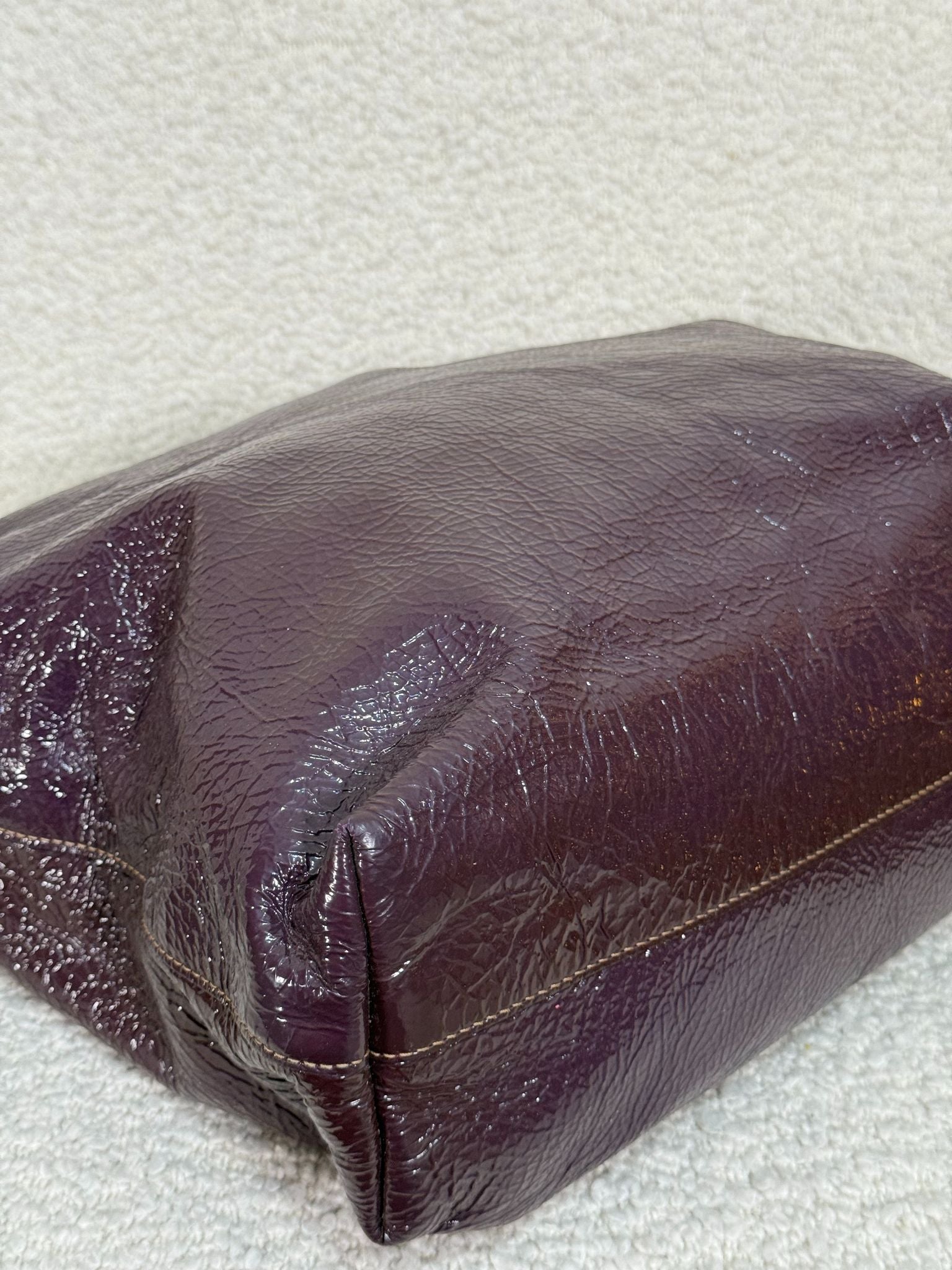 Prada Vitello Daino Purple Patent Leather Large Tote Bag