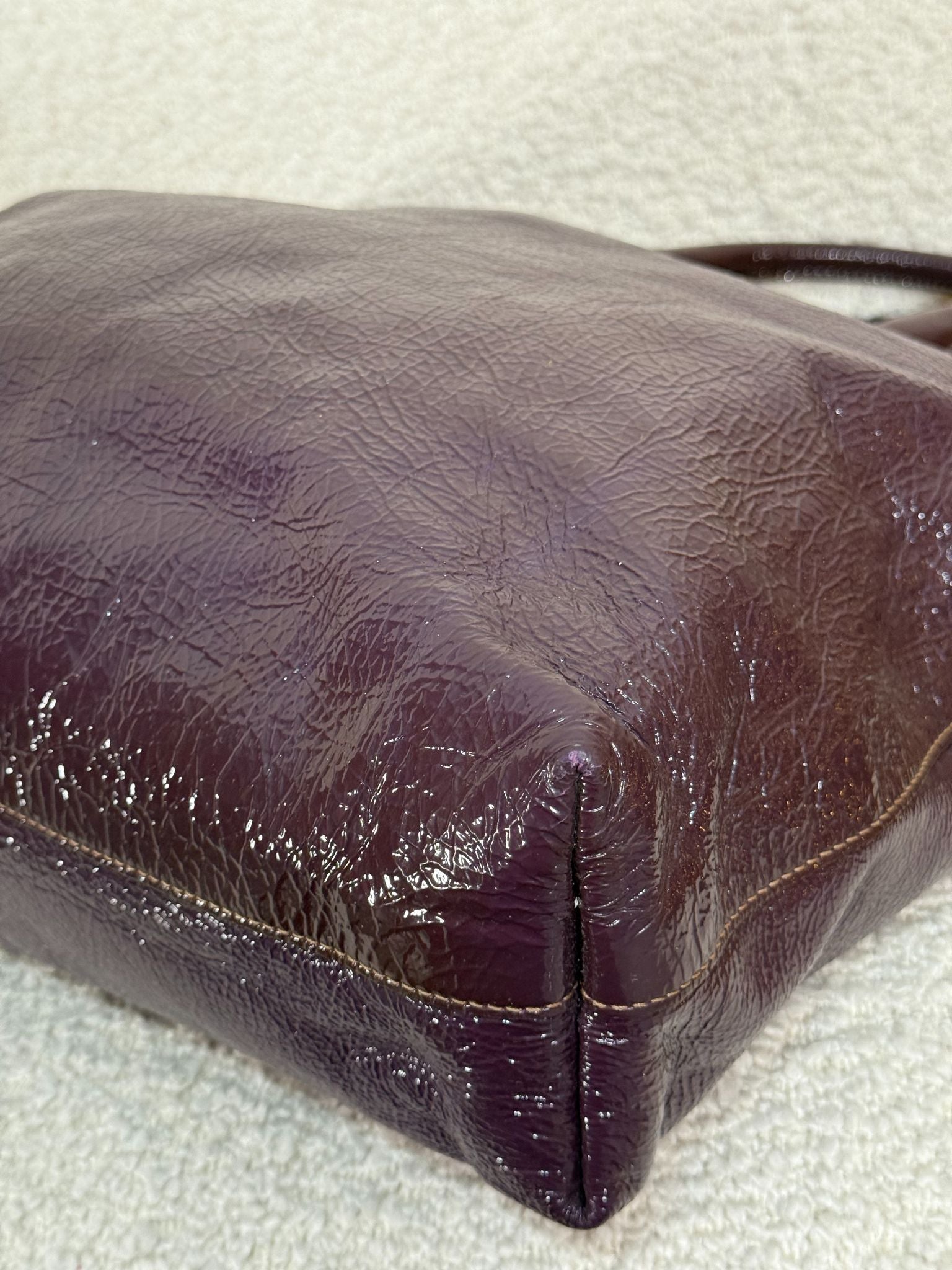 Prada Vitello Daino Purple Patent Leather Large Tote Bag