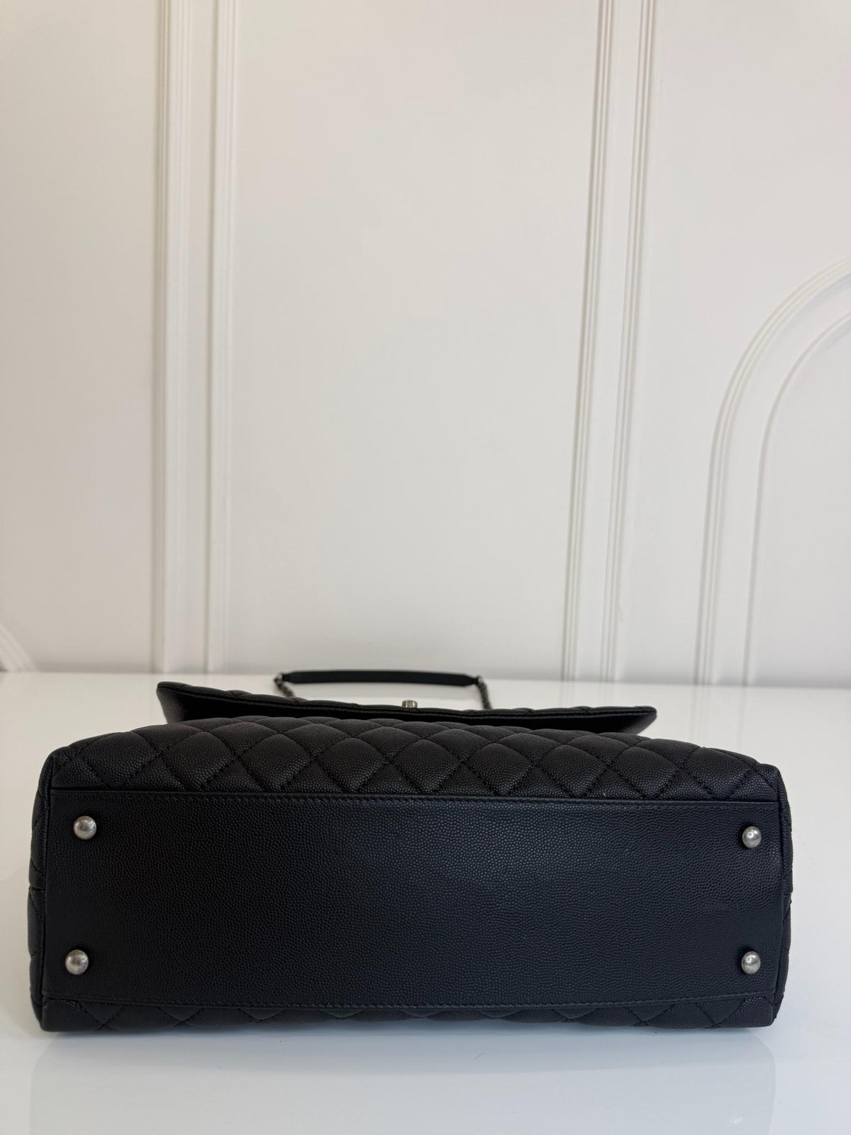 Chane Large Coco Handle Black Quilted Caviar Leather