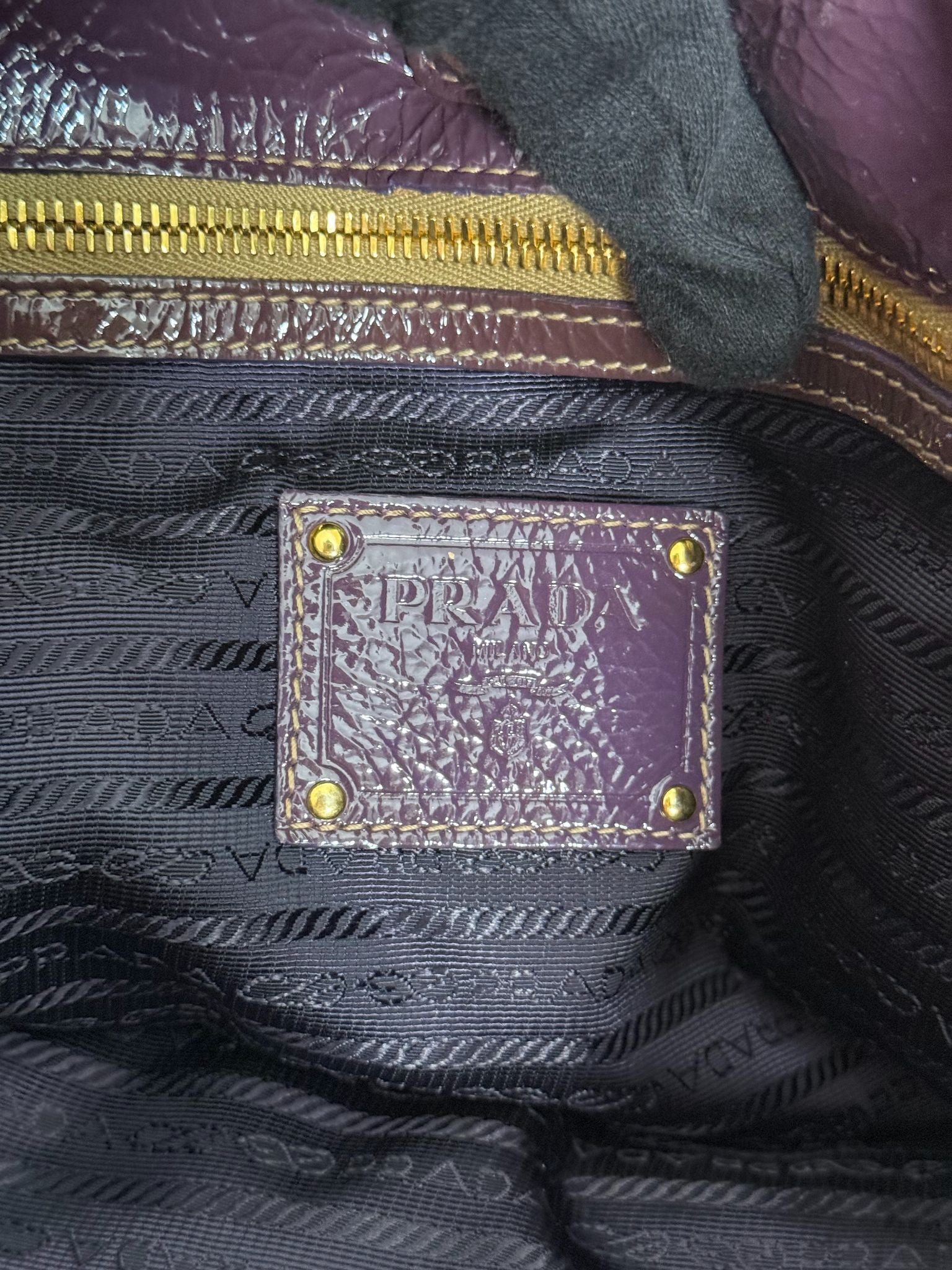 Prada Vitello Daino Purple Patent Leather Large Tote Bag