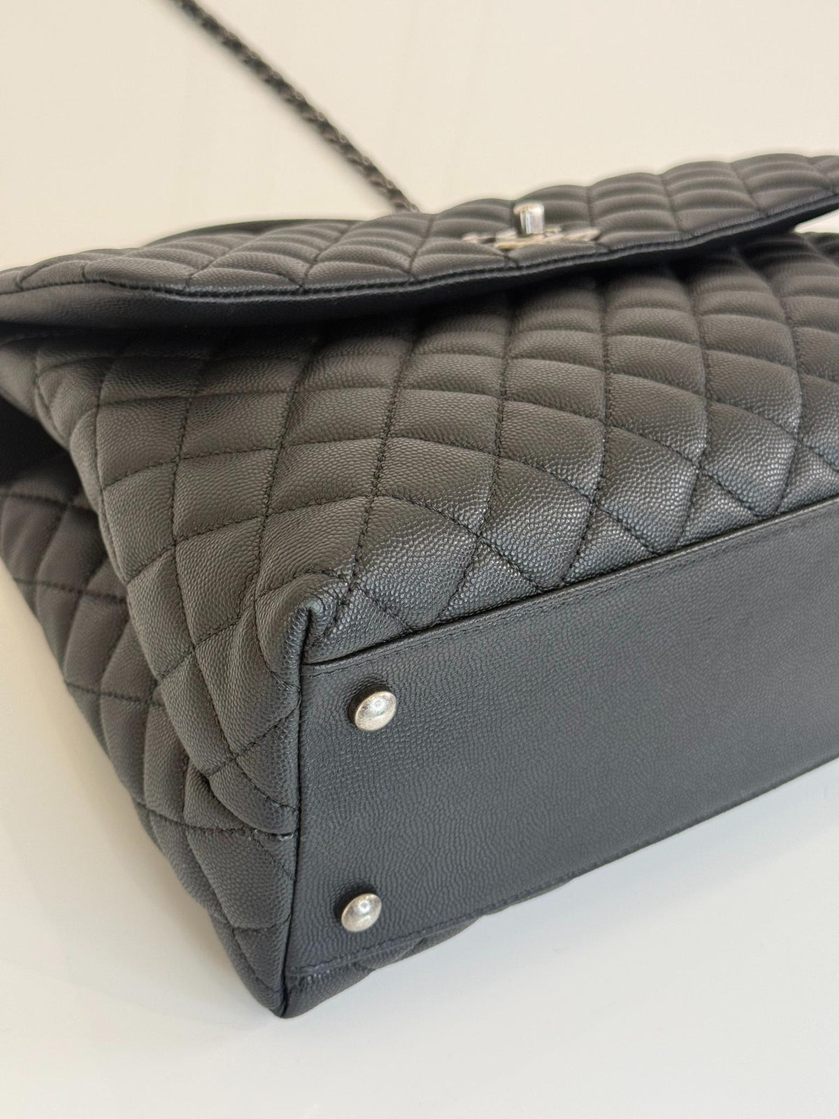 Chane Large Coco Handle Black Quilted Caviar Leather