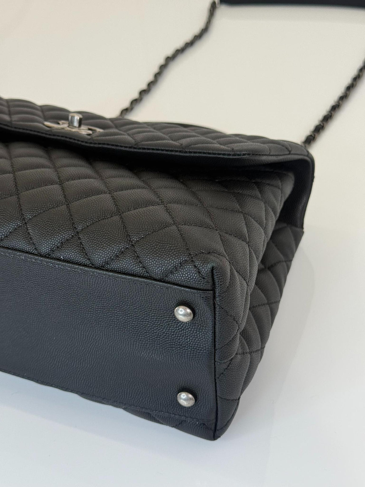 Chane Large Coco Handle Black Quilted Caviar Leather