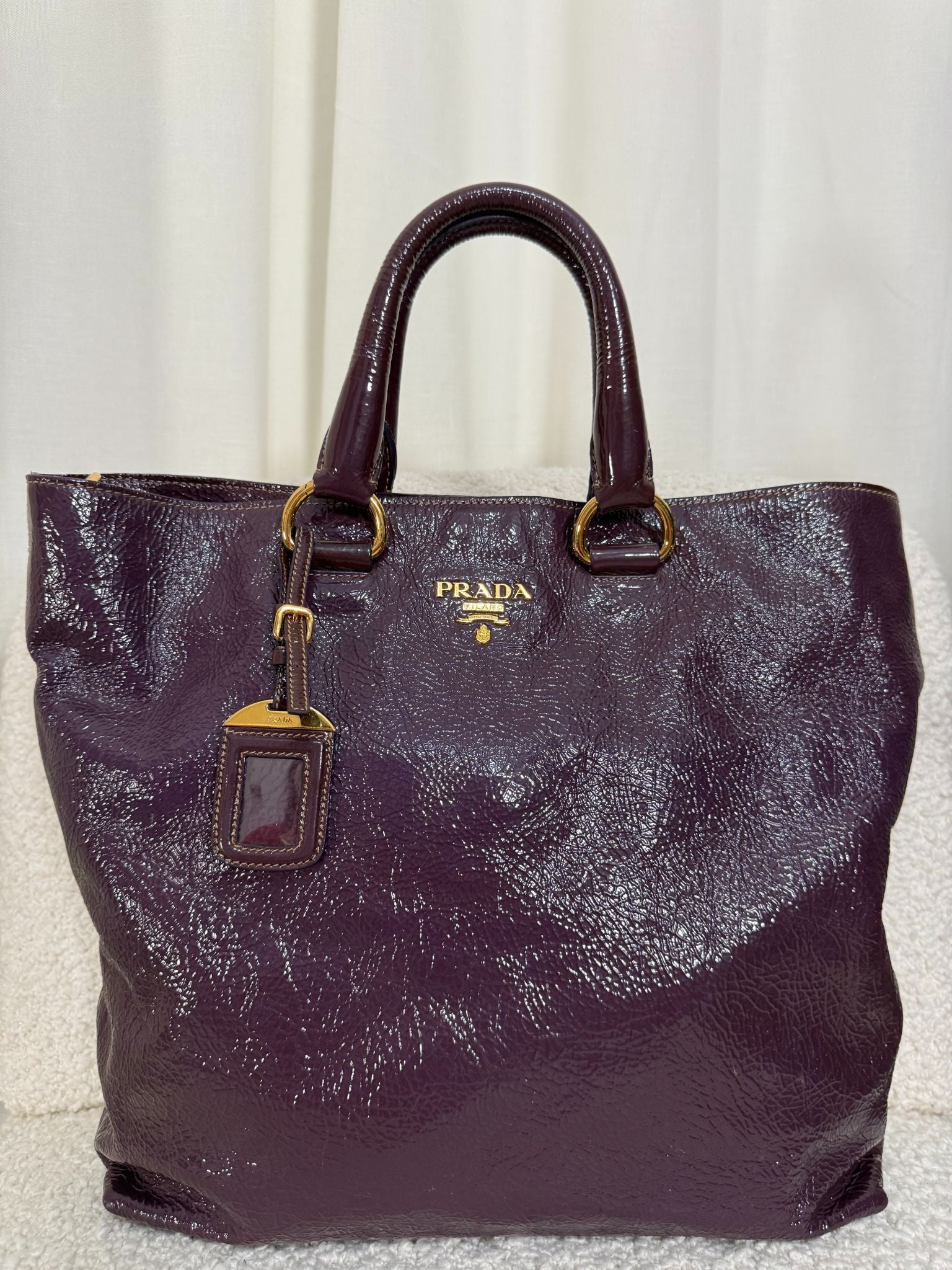 Prada Vitello Daino Purple Patent Leather Large Tote Bag