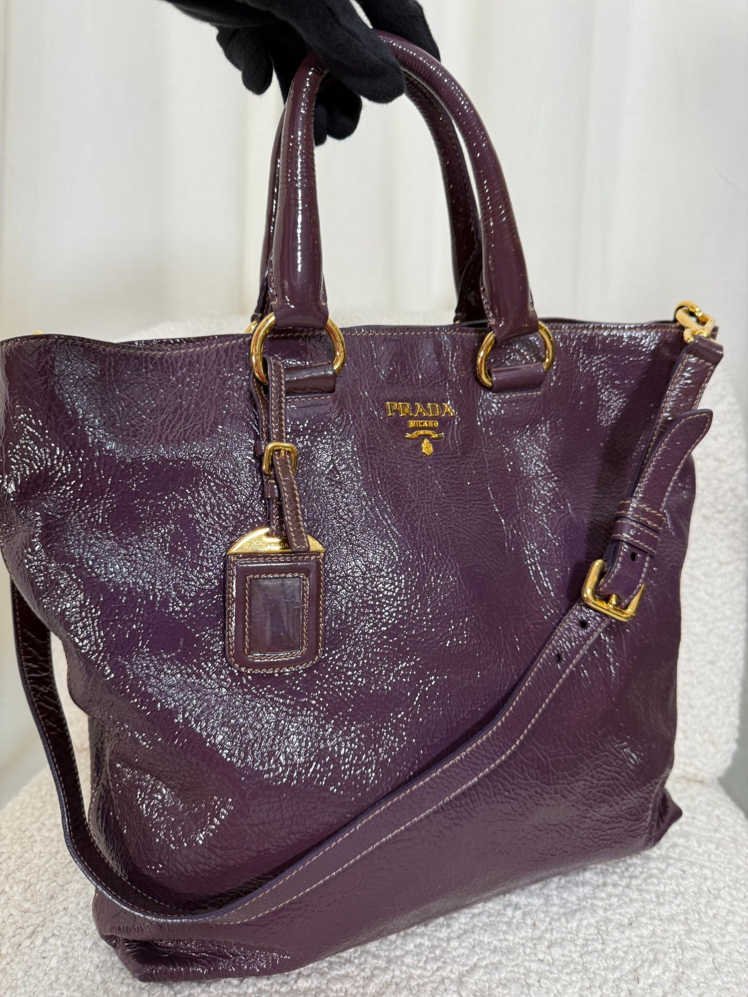 Prada Vitello Daino Purple Patent Leather Large Tote Bag