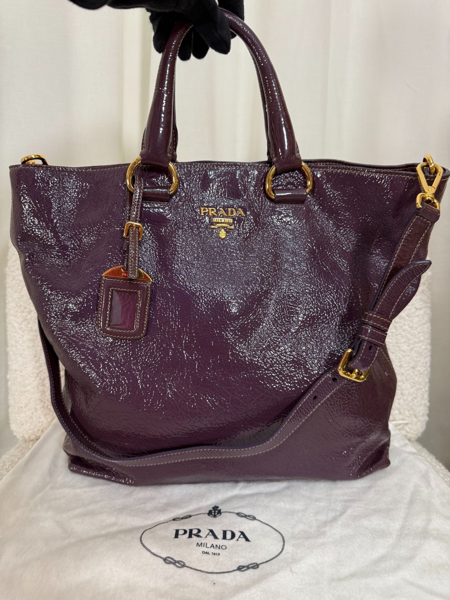 Prada Vitello Daino Purple Patent Leather Large Tote Bag
