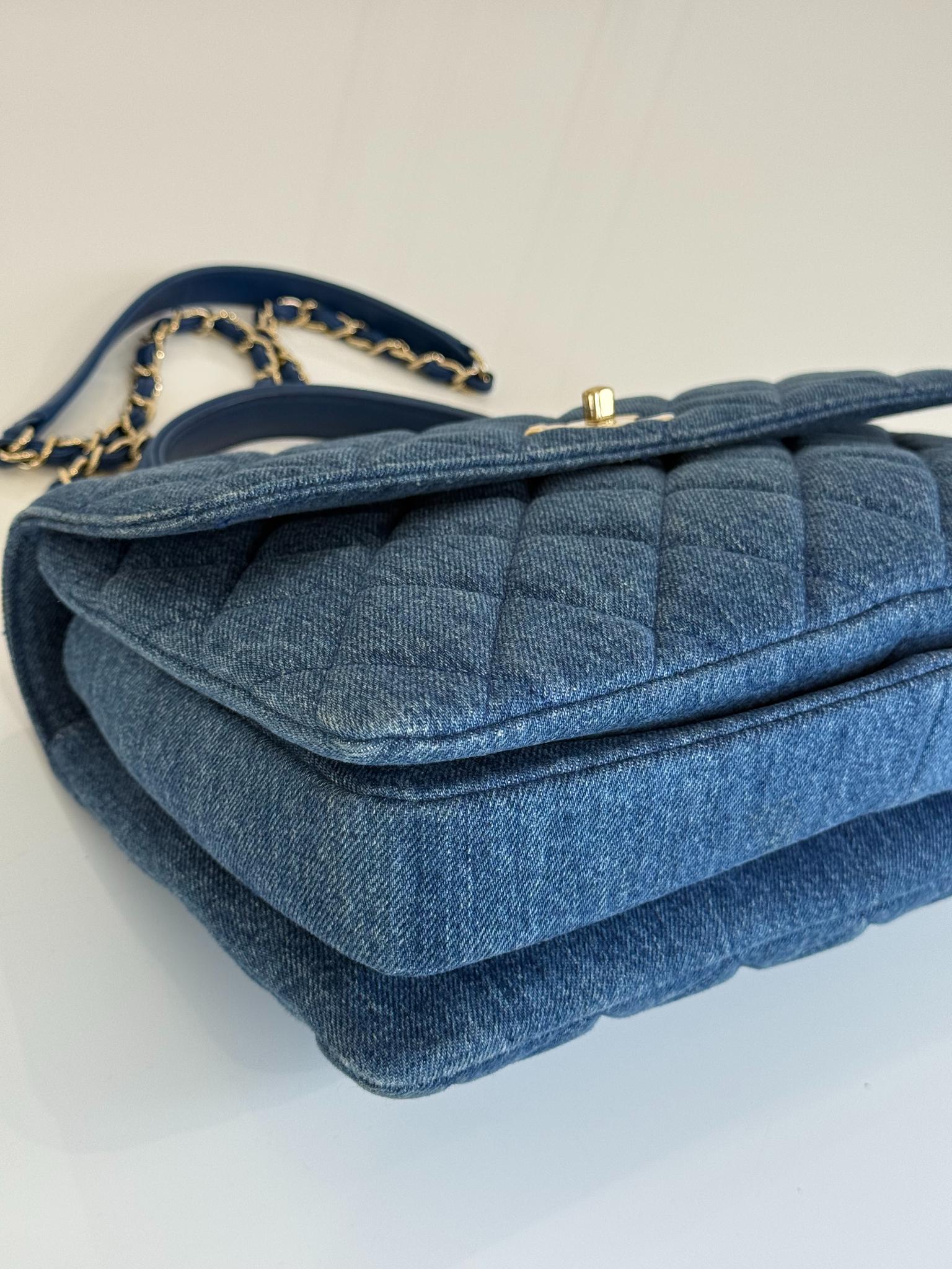 Chanel Blue Quilted Denim Large Trendy CC Bag