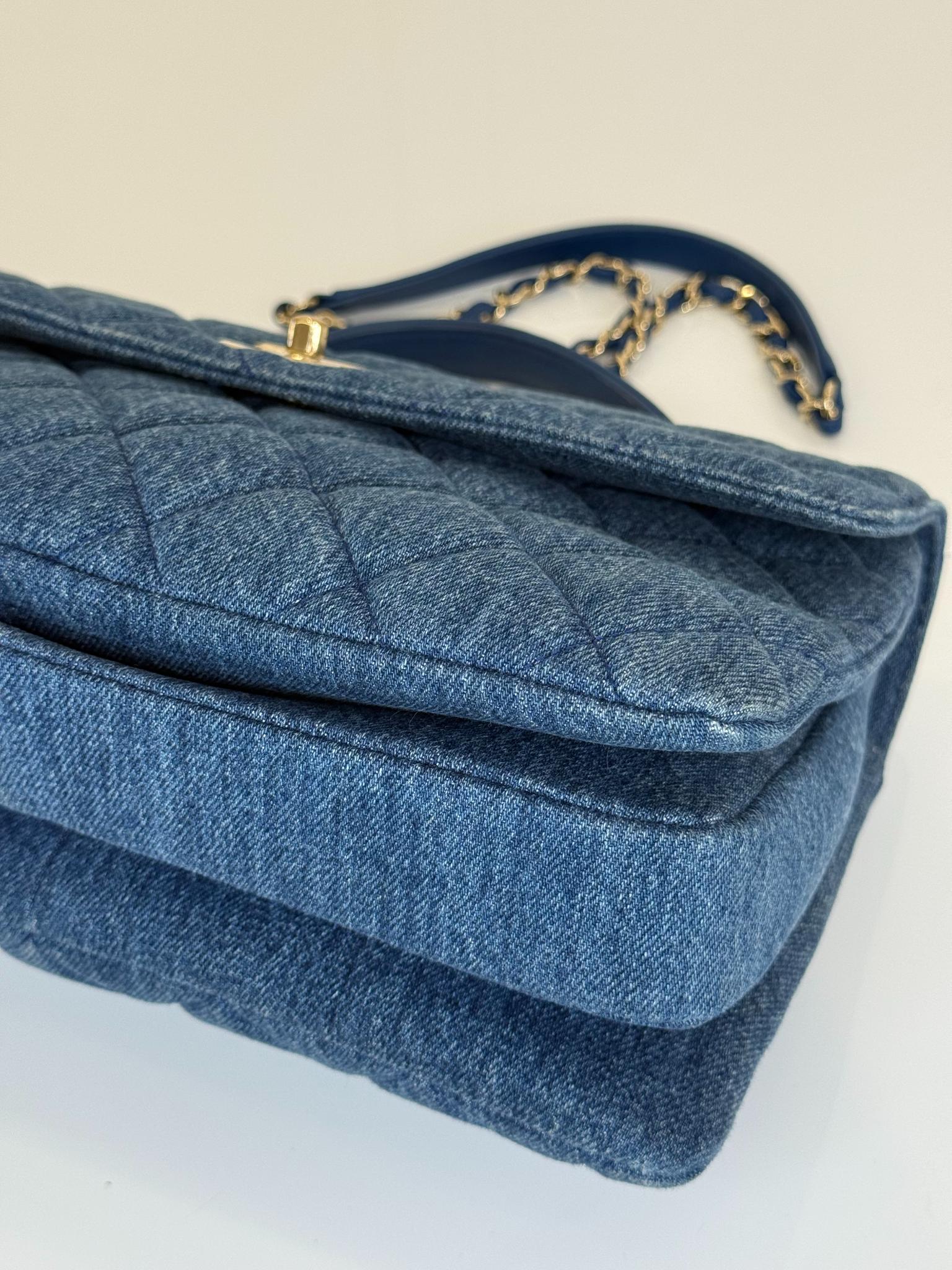 Chanel Blue Quilted Denim Large Trendy CC Bag