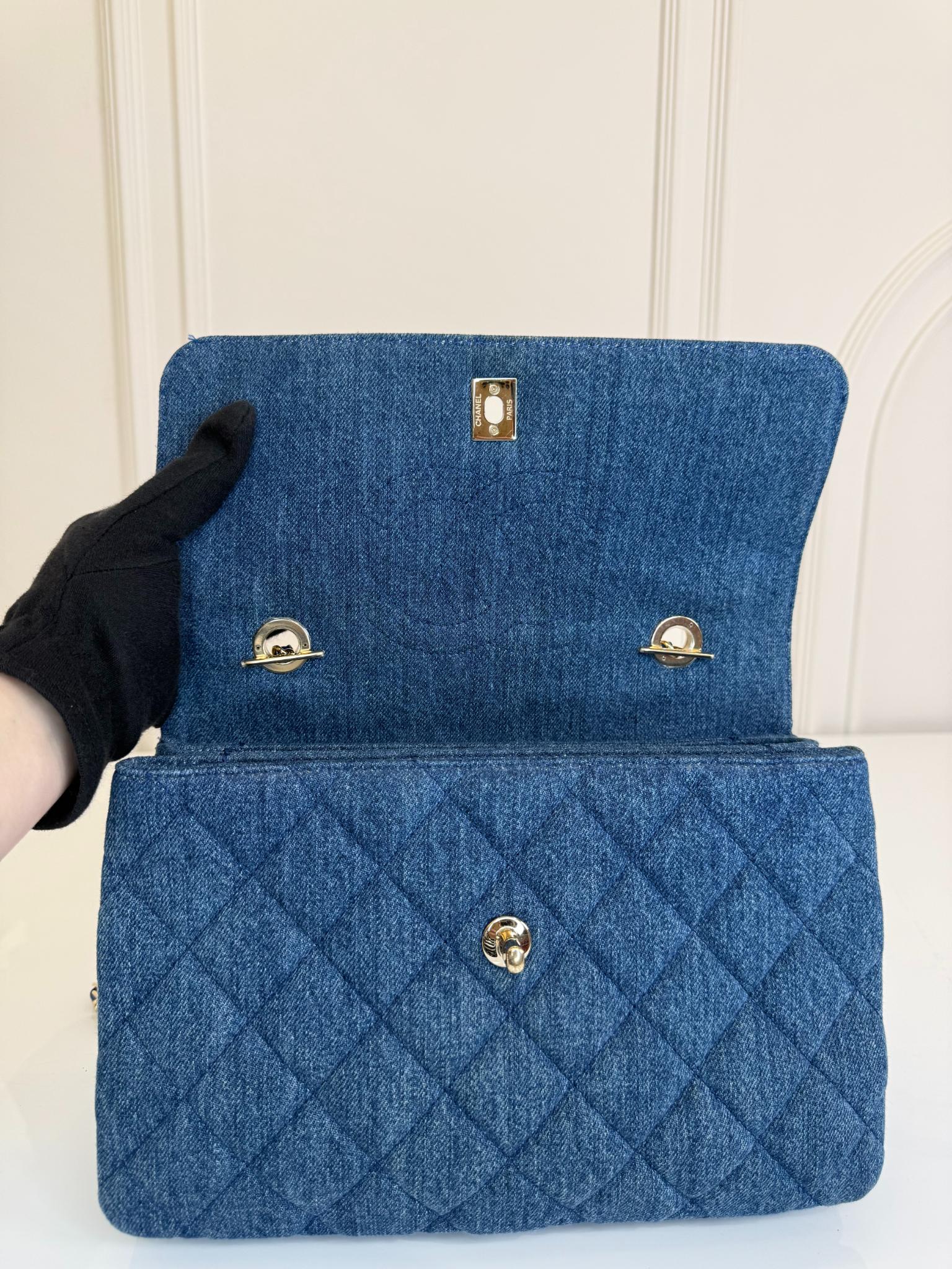 Chanel Blue Quilted Denim Large Trendy CC Bag