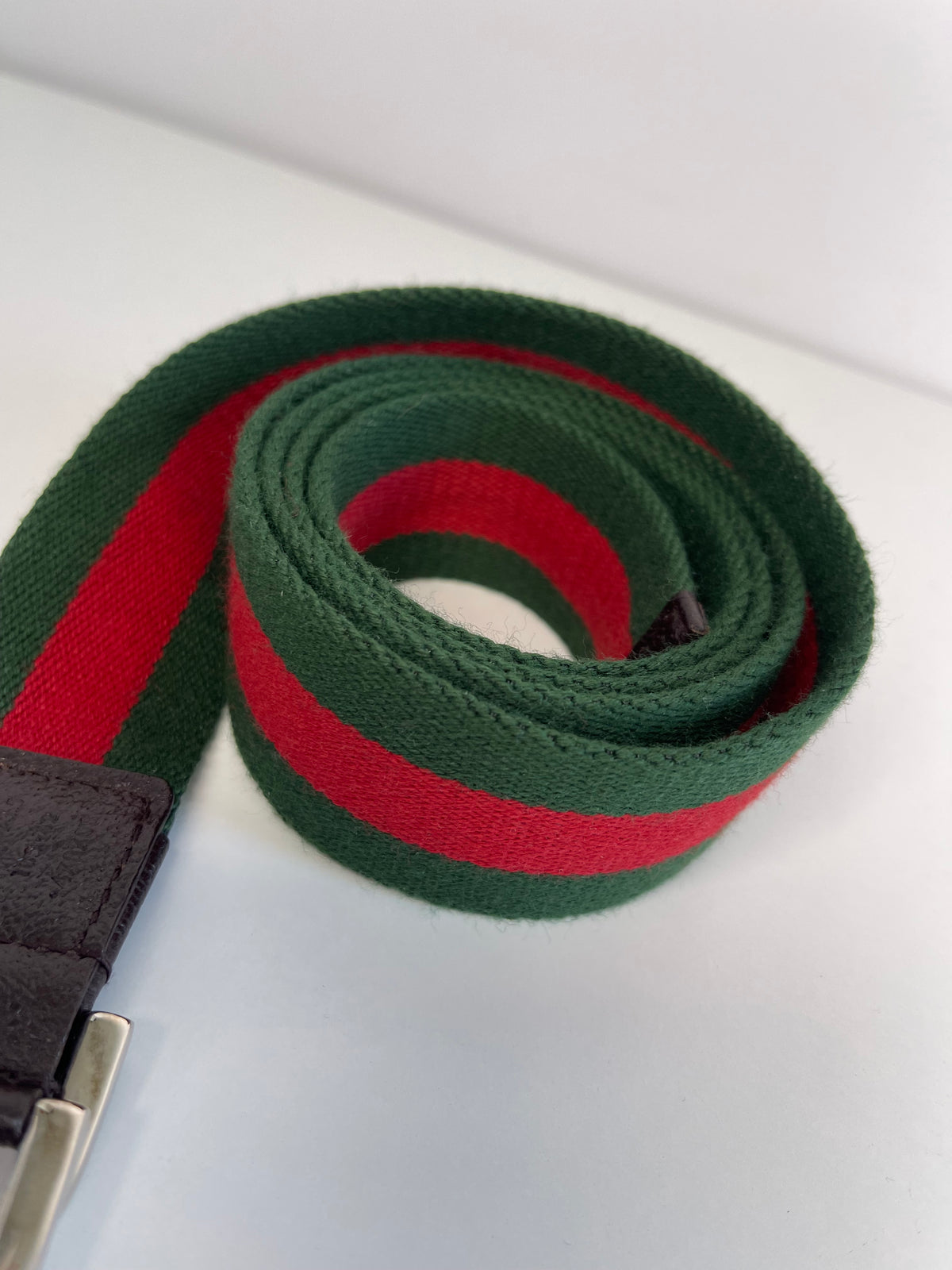 Gucci Web Red/Green Stripe D Ring Belt