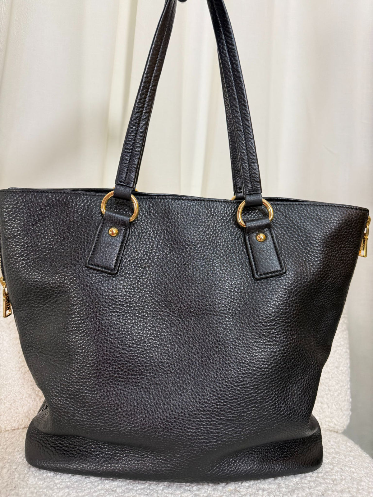 Prada Vitello Daino Leather Side Zip Tote Bag Black