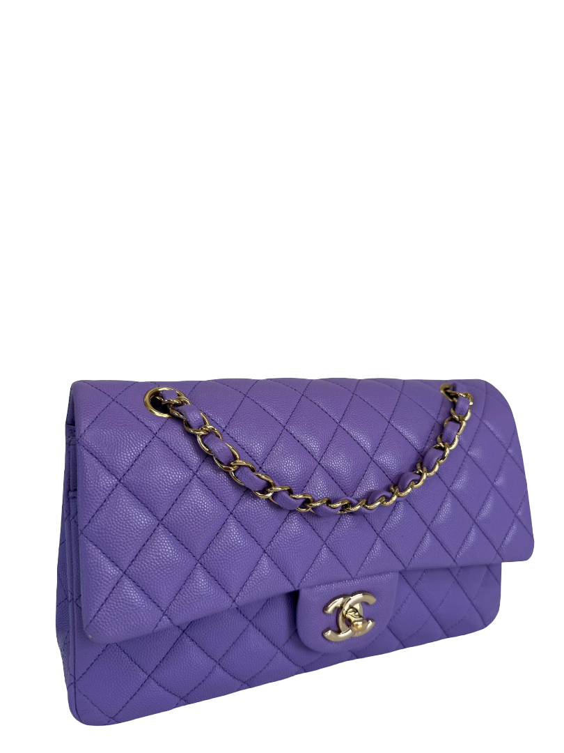 Chanel Purple Caviar Quilted Medium Double Flap Bag GHW