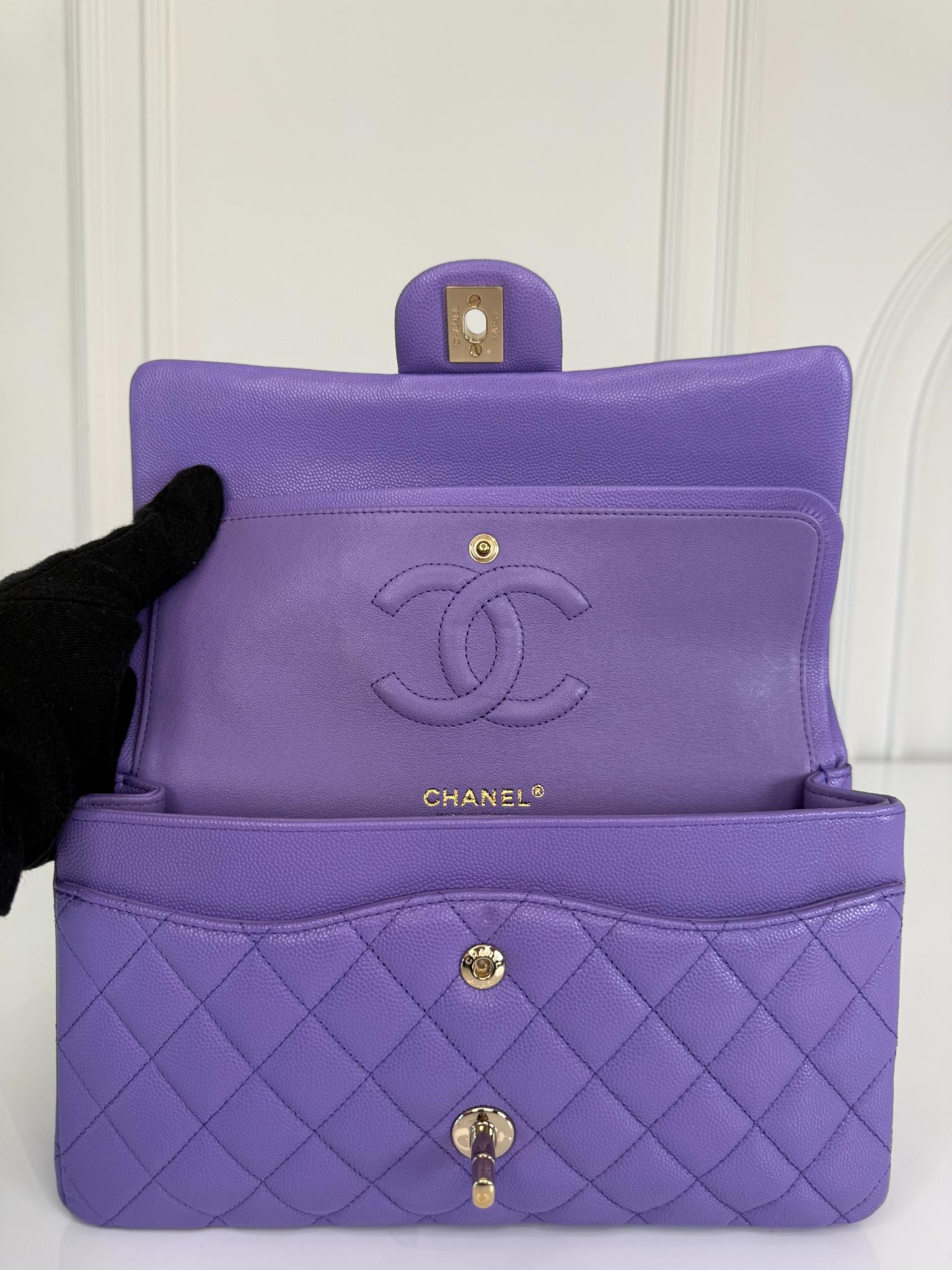 Chanel Purple Caviar Quilted Medium Double Flap Bag GHW
