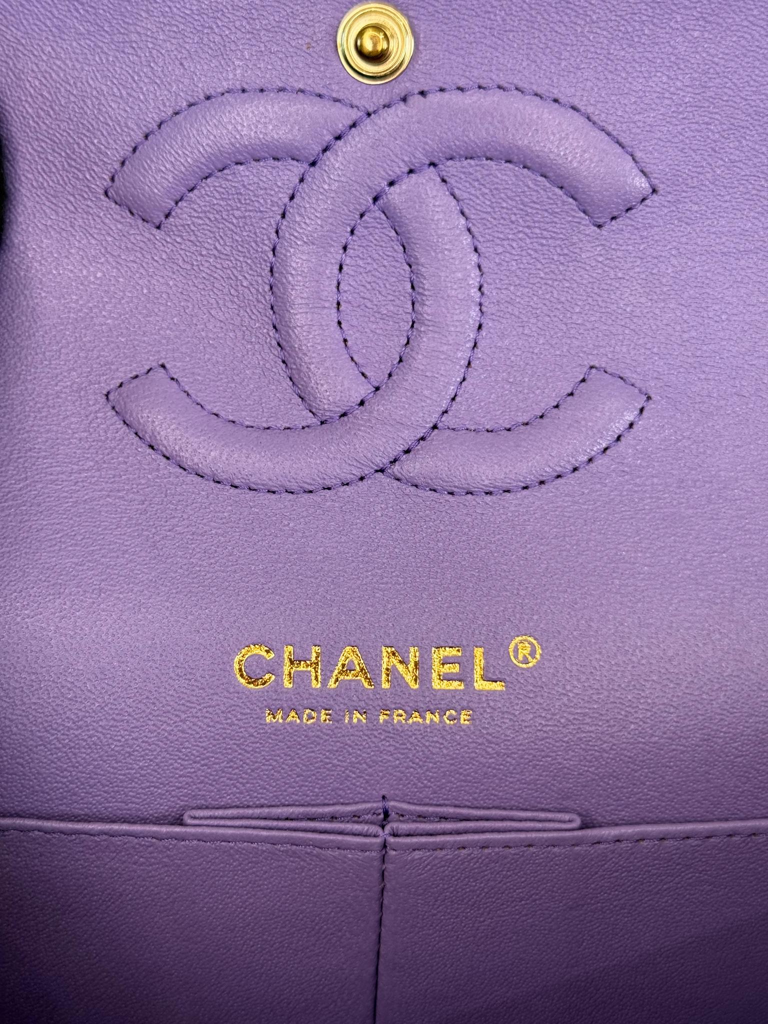 Chanel Purple Caviar Quilted Medium Double Flap Bag GHW