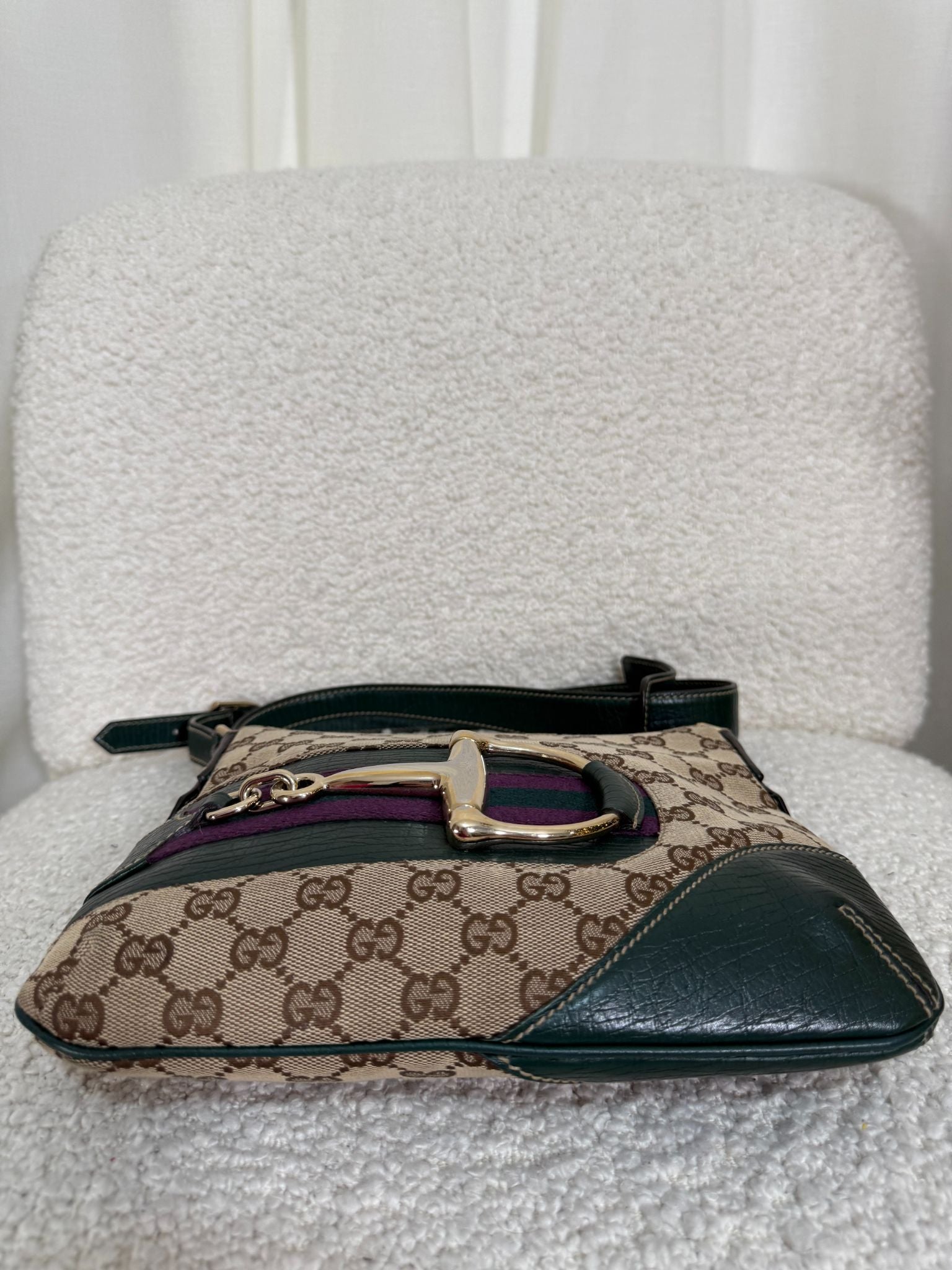 Gucci GG Canvas Horsebit Crossbody Bag Green