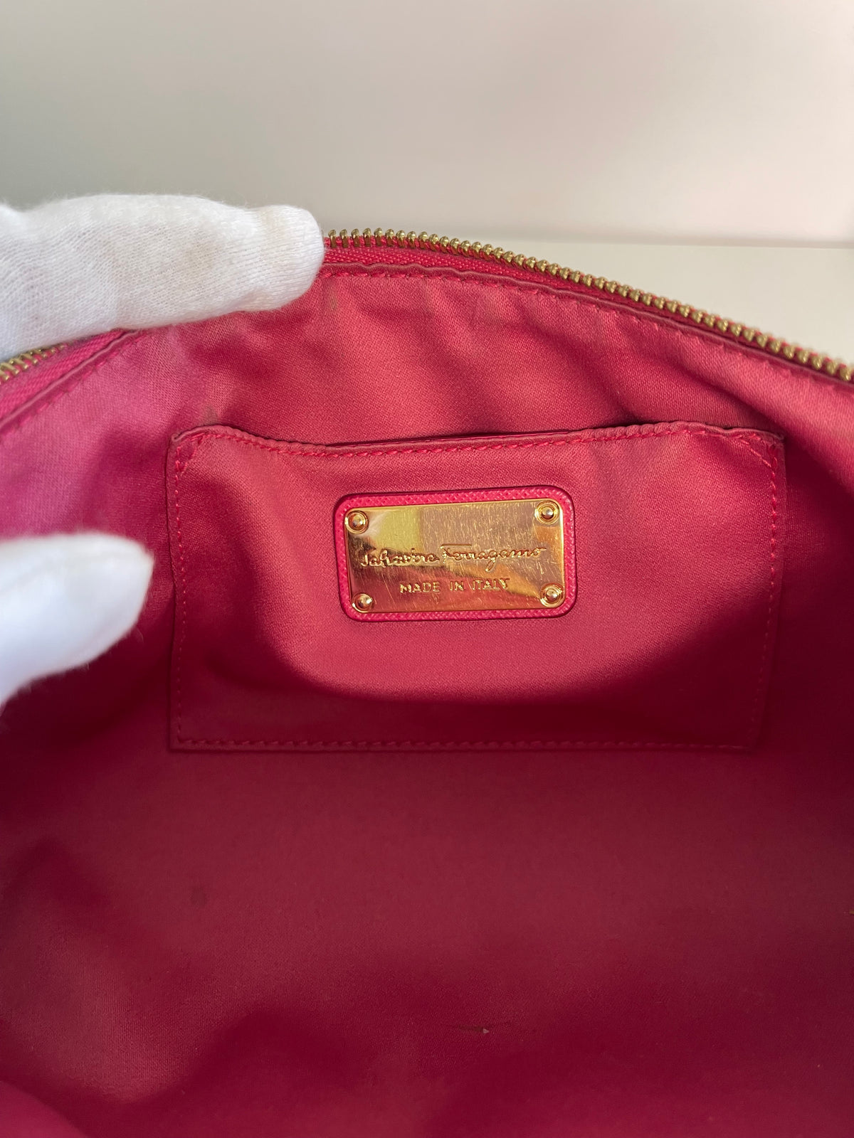 Salvatore Ferragamo Gancini Pink Leather Pochette