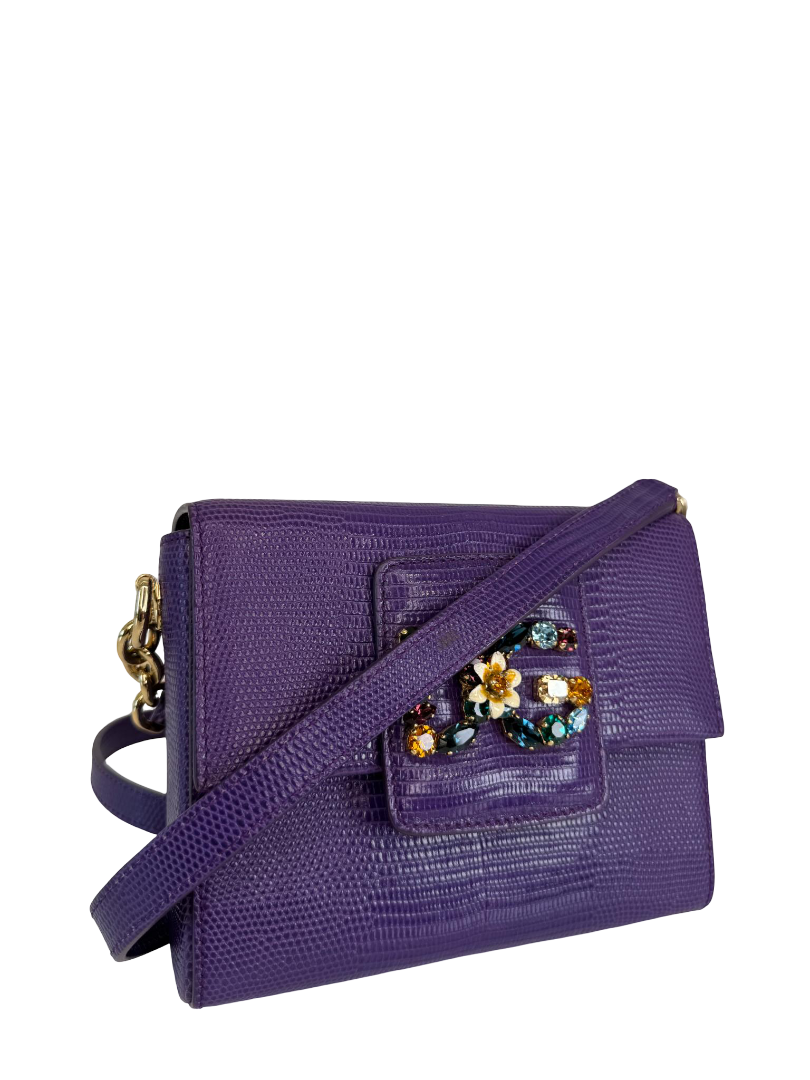 Dolce Gabbana Purple Lizard Embossed Leather DG Millennials Crossbody Bag