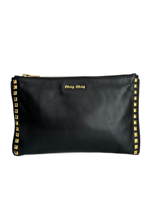 Miu Miu Black Leather Studded Clutch