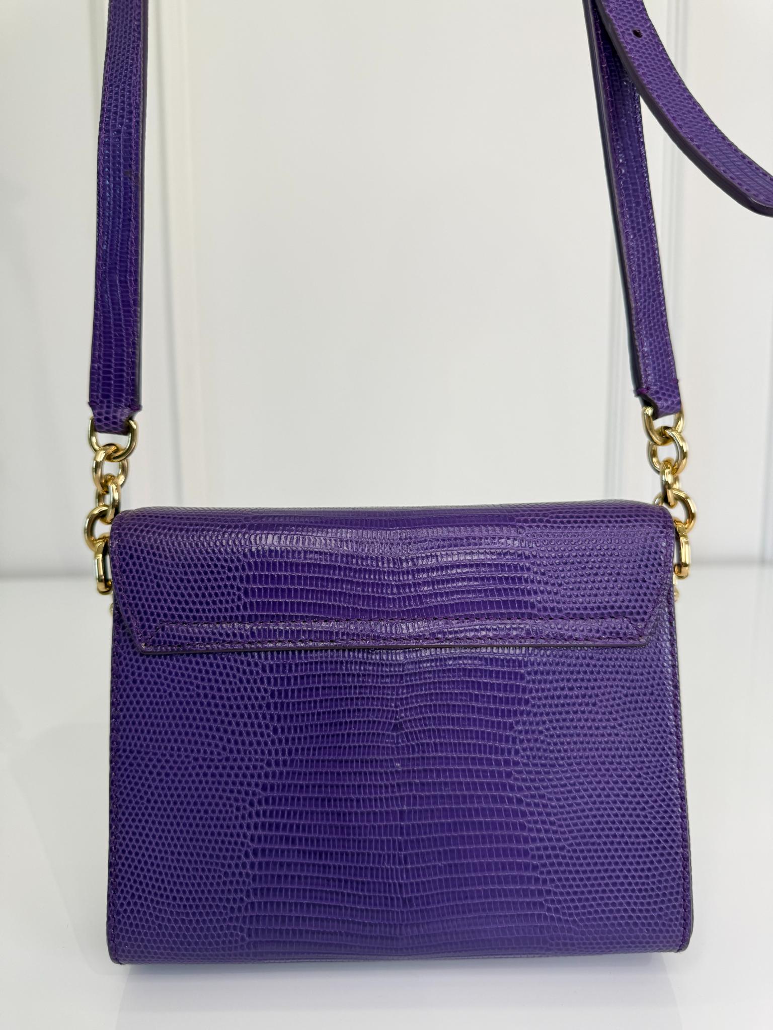 Dolce Gabbana Purple Lizard Embossed Leather DG Millennials Crossbody Bag