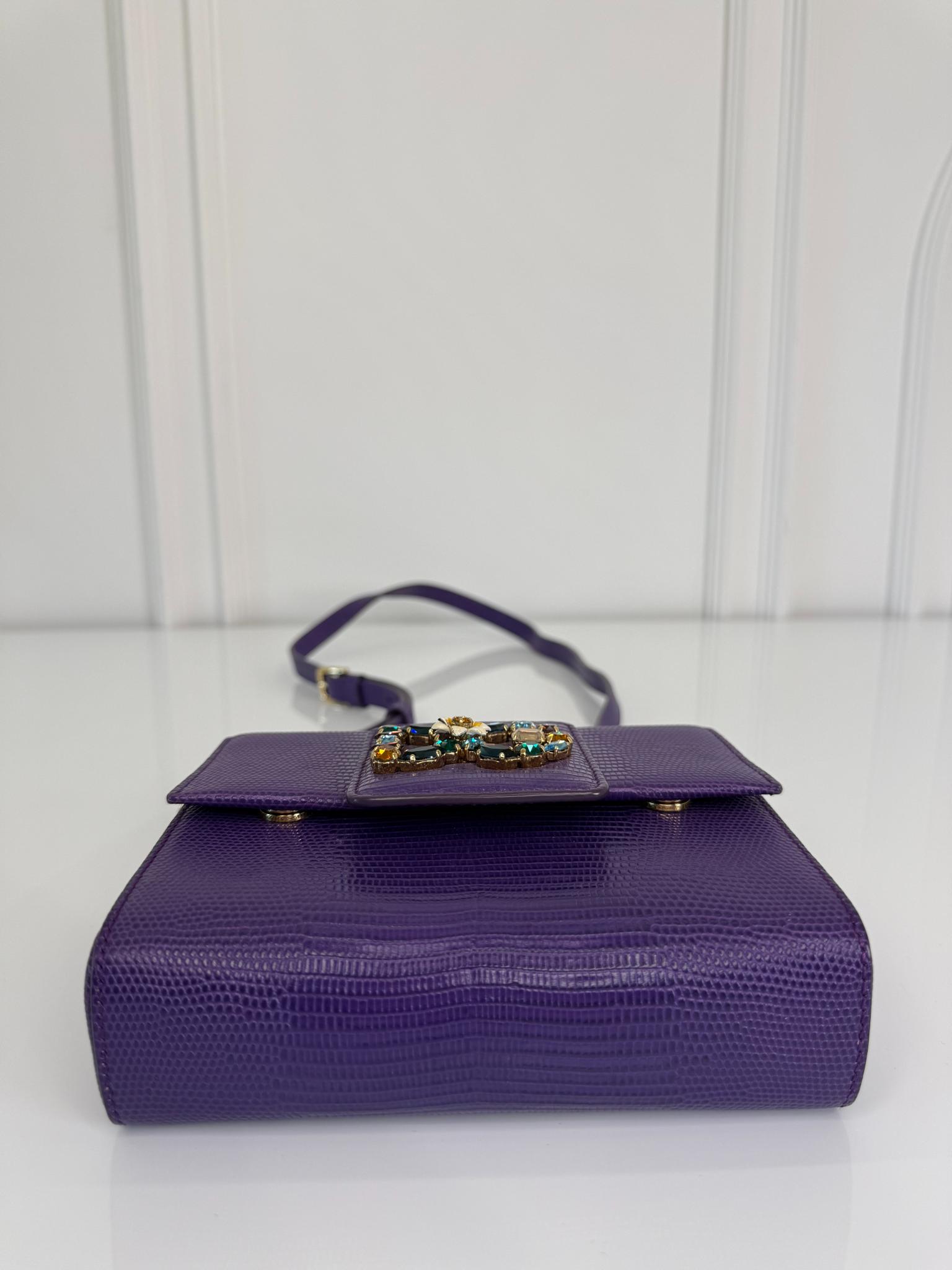 Dolce Gabbana Purple Lizard Embossed Leather DG Millennials Crossbody Bag