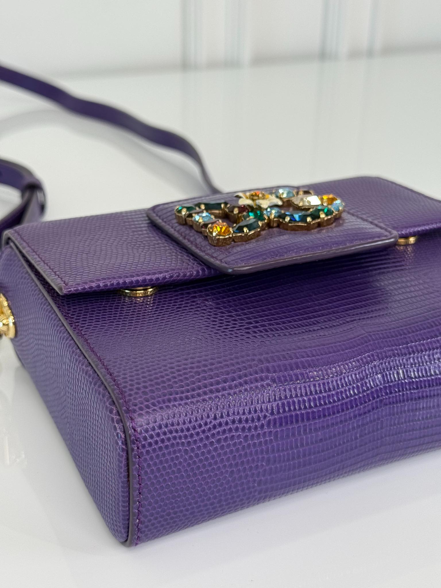 Dolce Gabbana Purple Lizard Embossed Leather DG Millennials Crossbody Bag