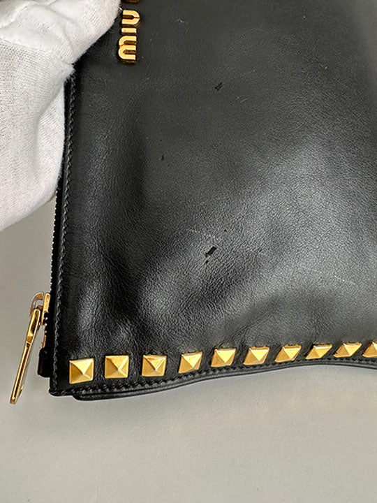 Miu Miu Black Leather Studded Clutch