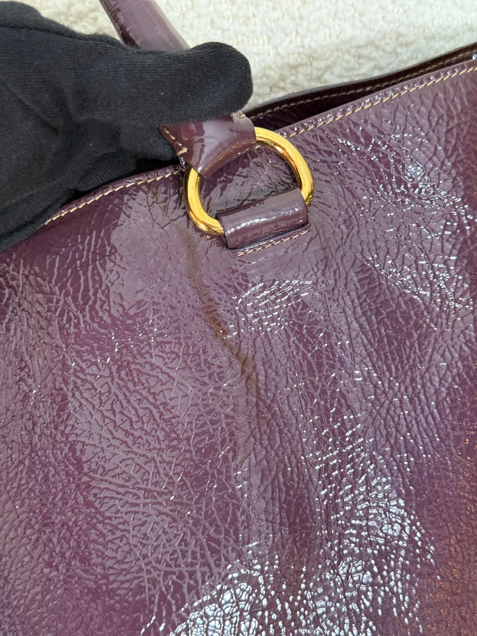 Prada Vitello Daino Purple Patent Leather Large Tote Bag