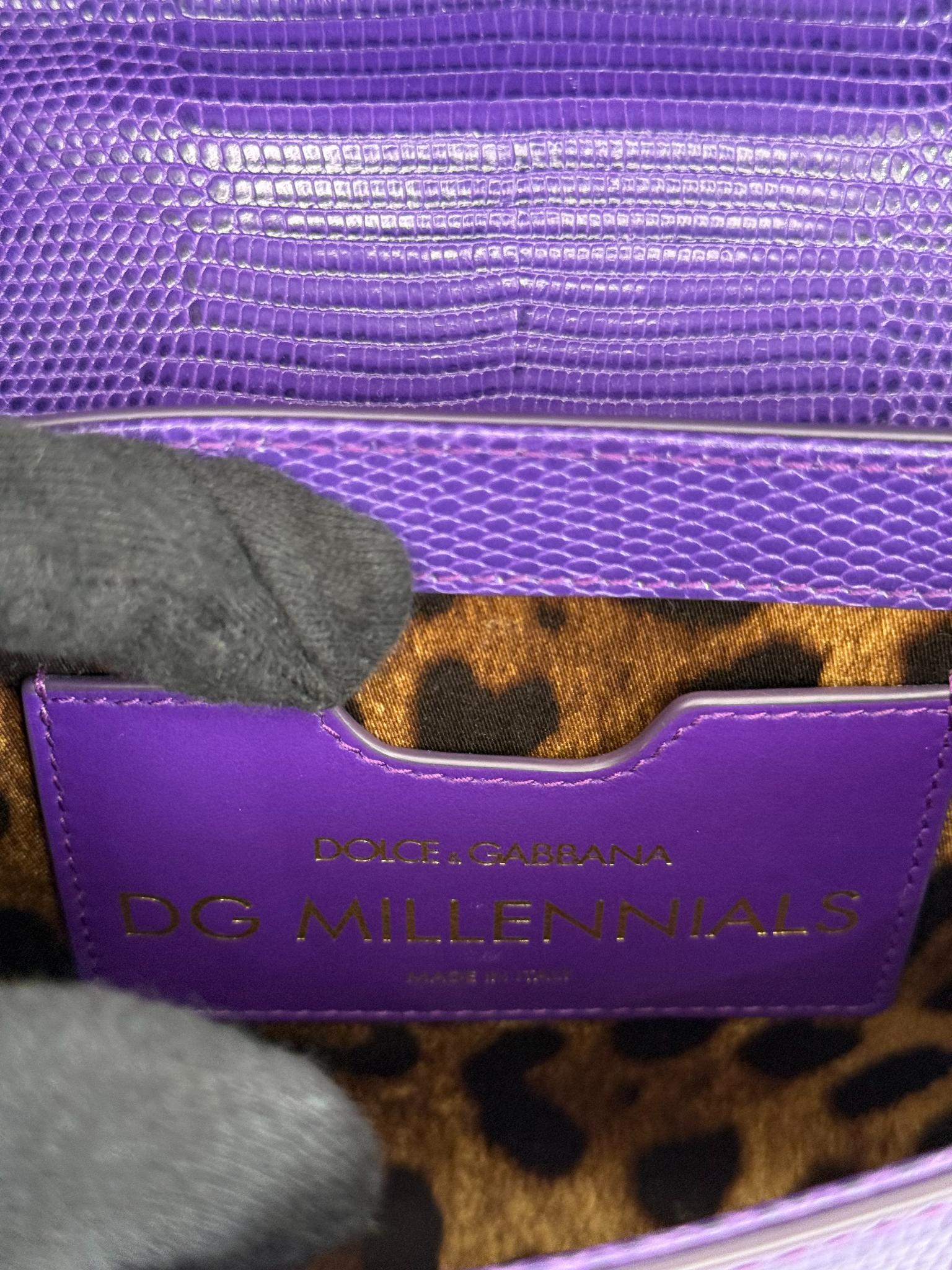 Dolce Gabbana Purple Lizard Embossed Leather DG Millennials Crossbody Bag