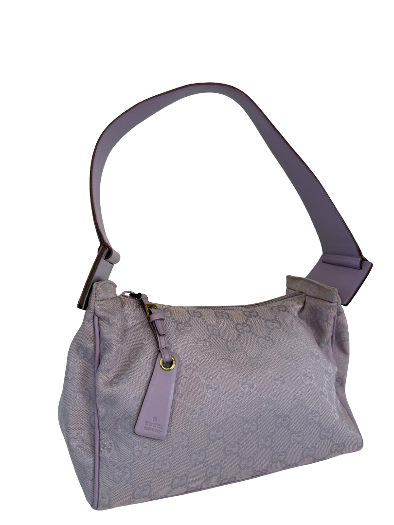 Gucci Vintage Lavender GG Canvas and Leather Zip Shoulder Bag