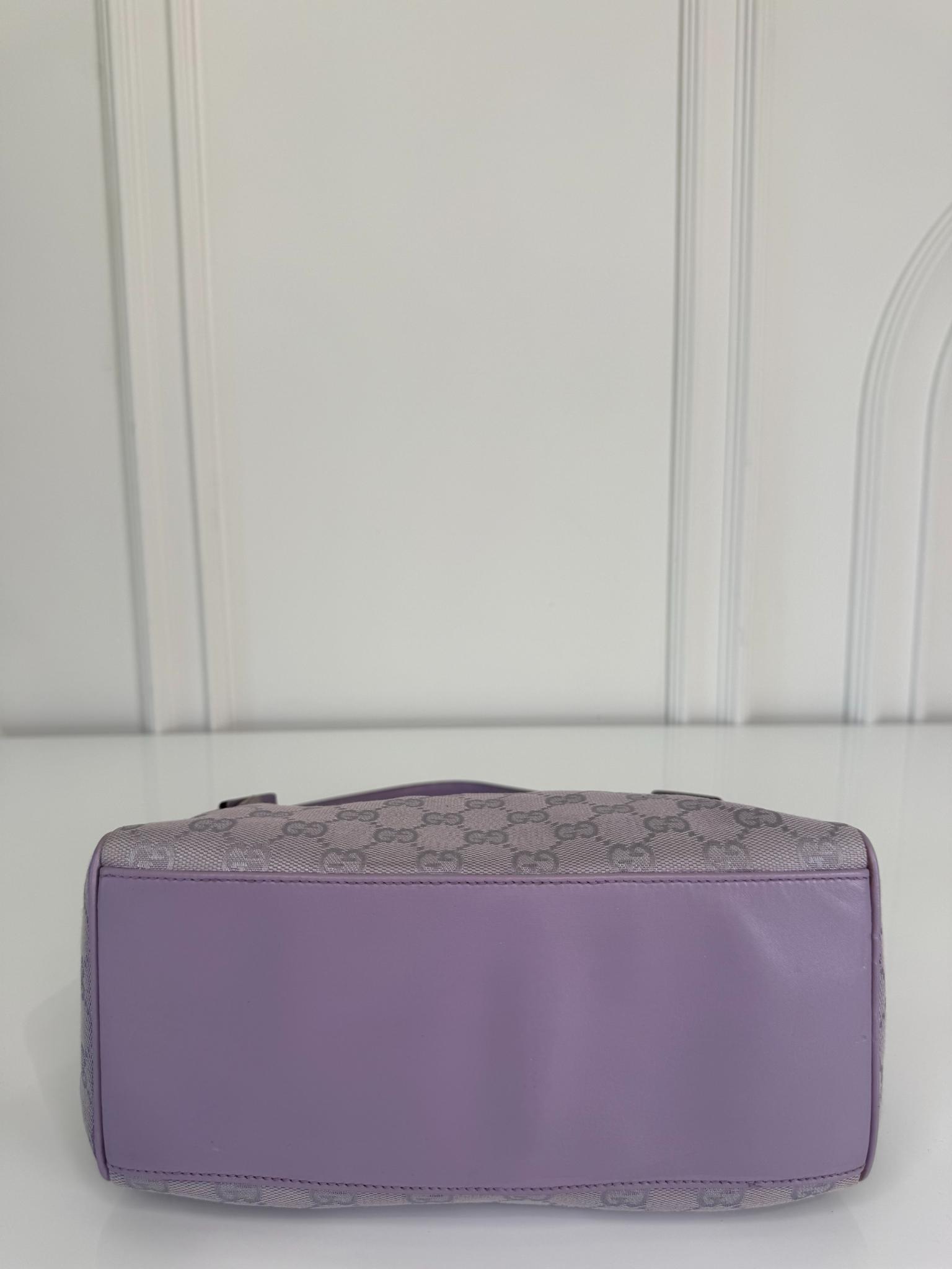 Gucci Vintage Lavender GG Canvas and Leather Zip Shoulder Bag