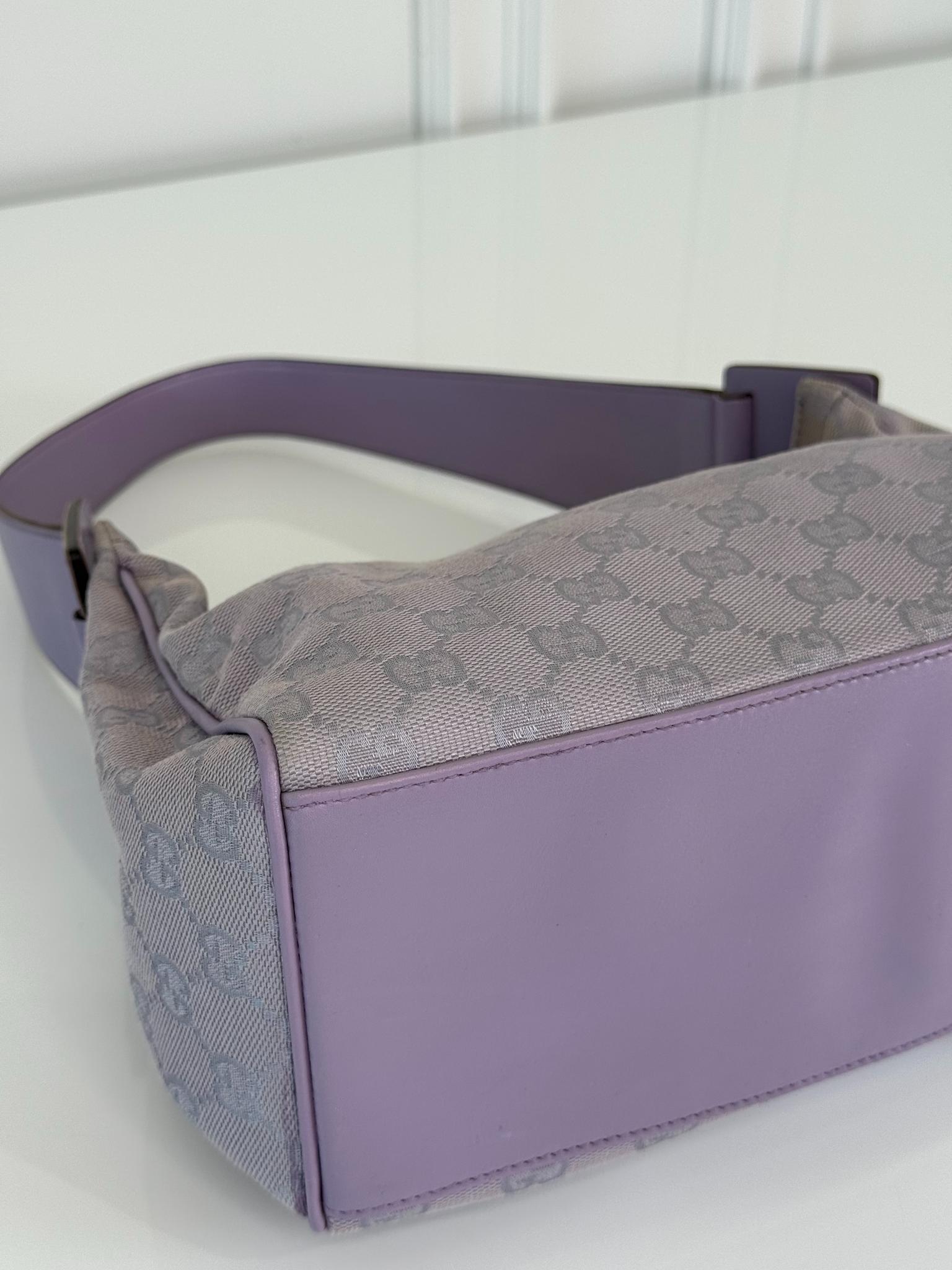 Gucci Vintage Lavender GG Canvas and Leather Zip Shoulder Bag