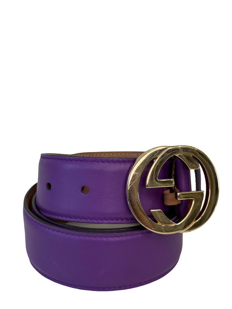 Gucci Purple Leather Interlocking G Buckle Belt 90CM