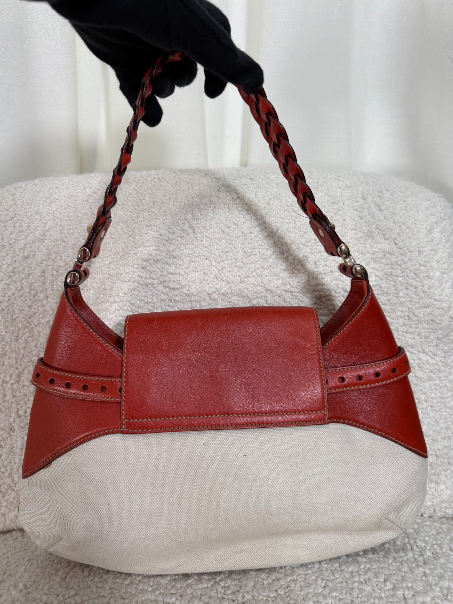 Gucci Horsebit Pelham Off White Canvas/Leather Shoulder Bag