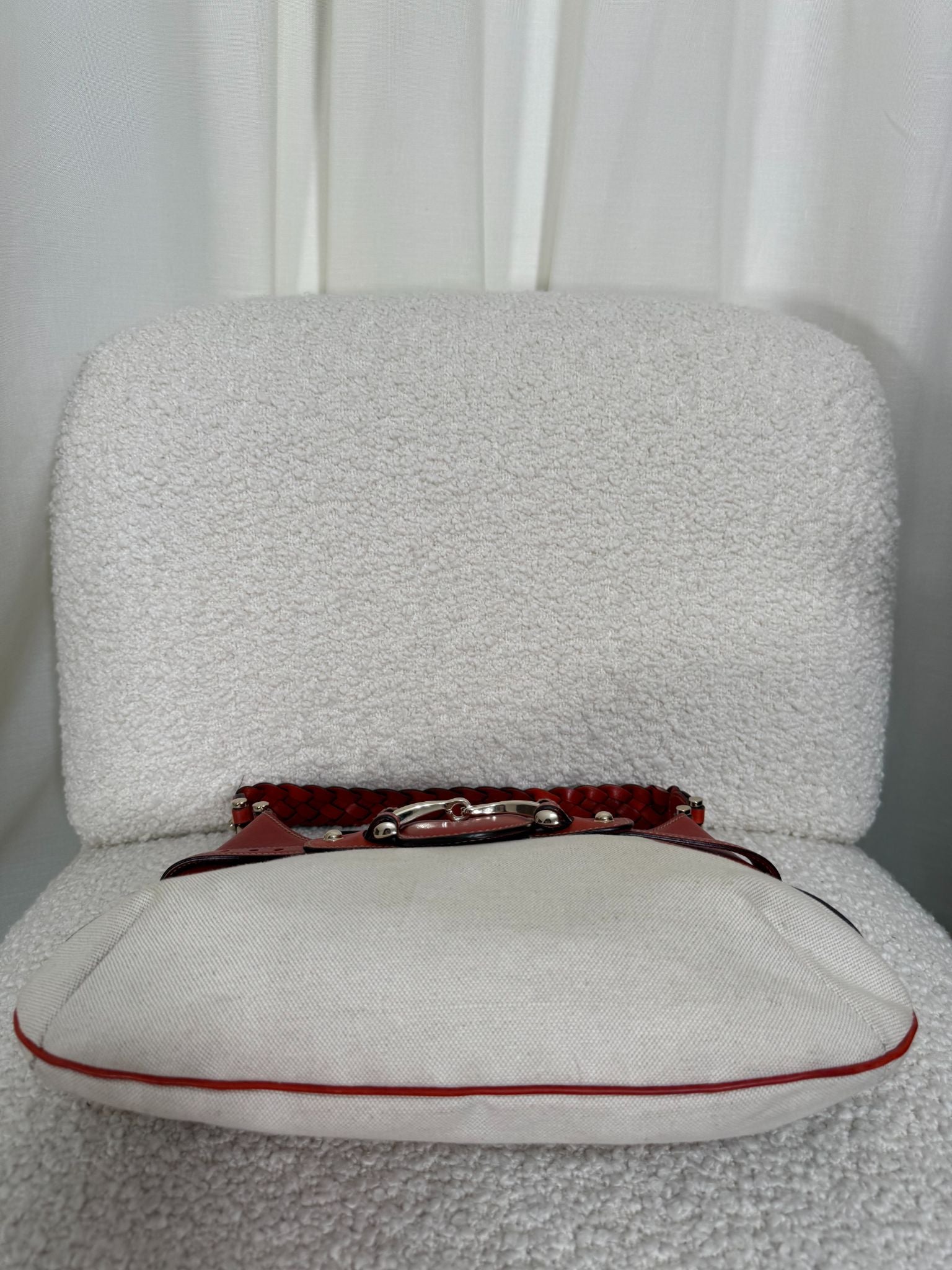 Gucci Horsebit Pelham Off White Canvas/Leather Shoulder Bag