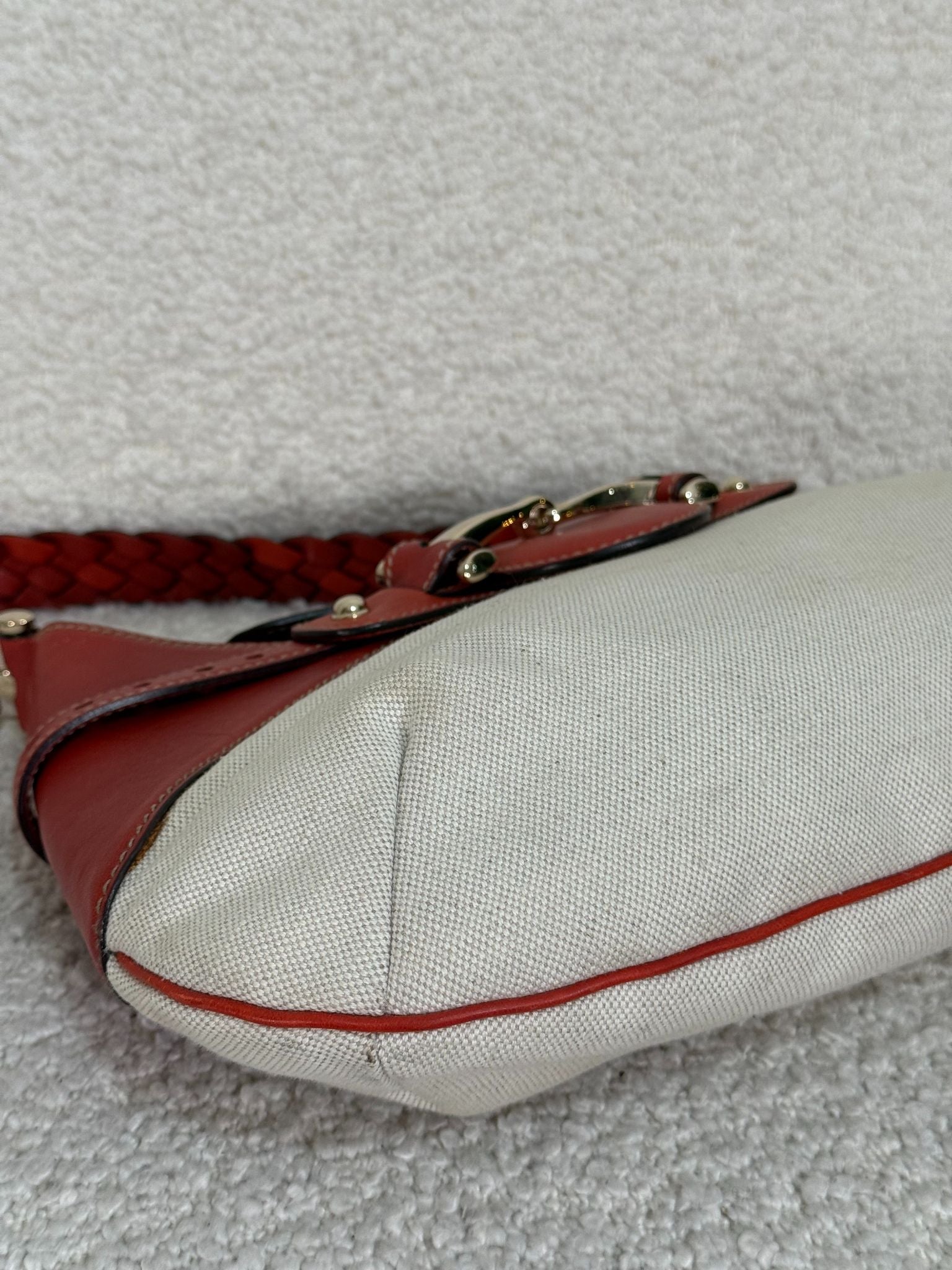 Gucci Horsebit Pelham Off White Canvas/Leather Shoulder Bag