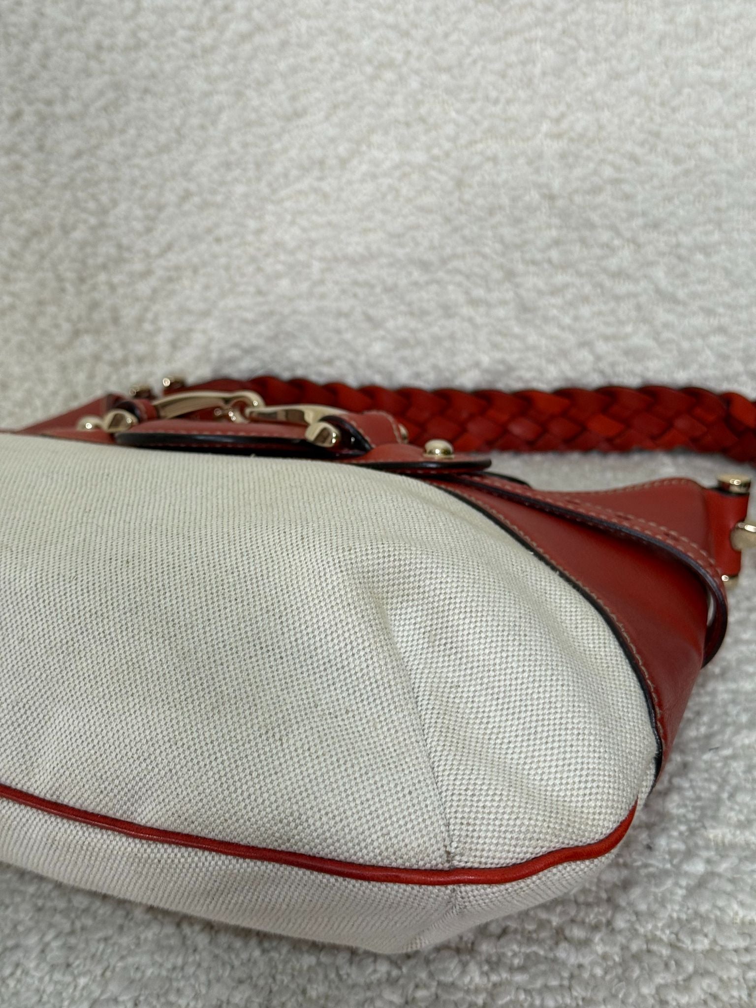 Gucci Horsebit Pelham Off White Canvas/Leather Shoulder Bag