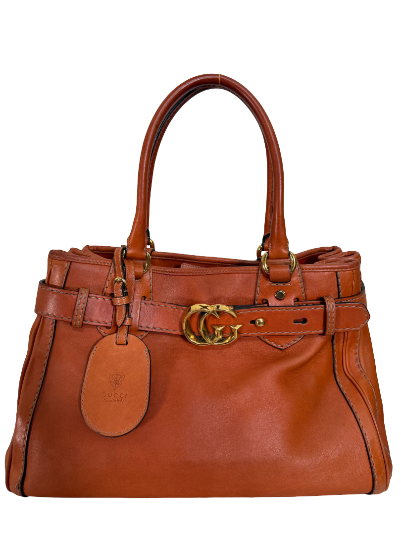 Gucci GG Running Orange Leather Medium Tote Bag