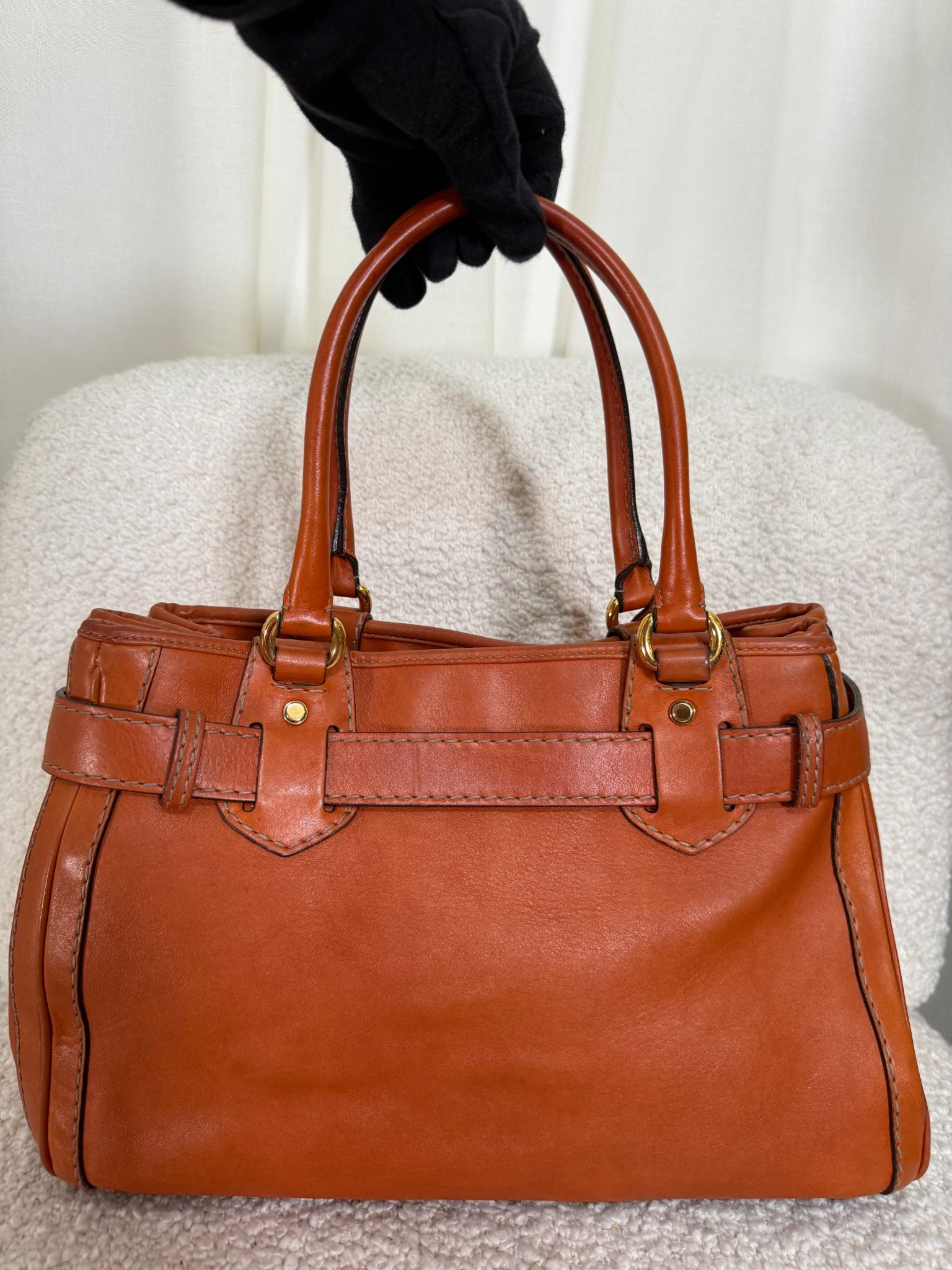 Gucci GG Running Orange Leather Medium Tote Bag