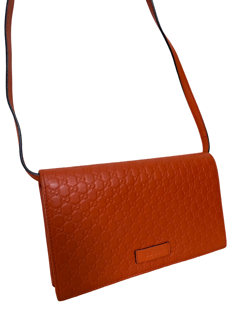 Gucci Orange Microguccissima Wallet on Strap Crossbody Bag