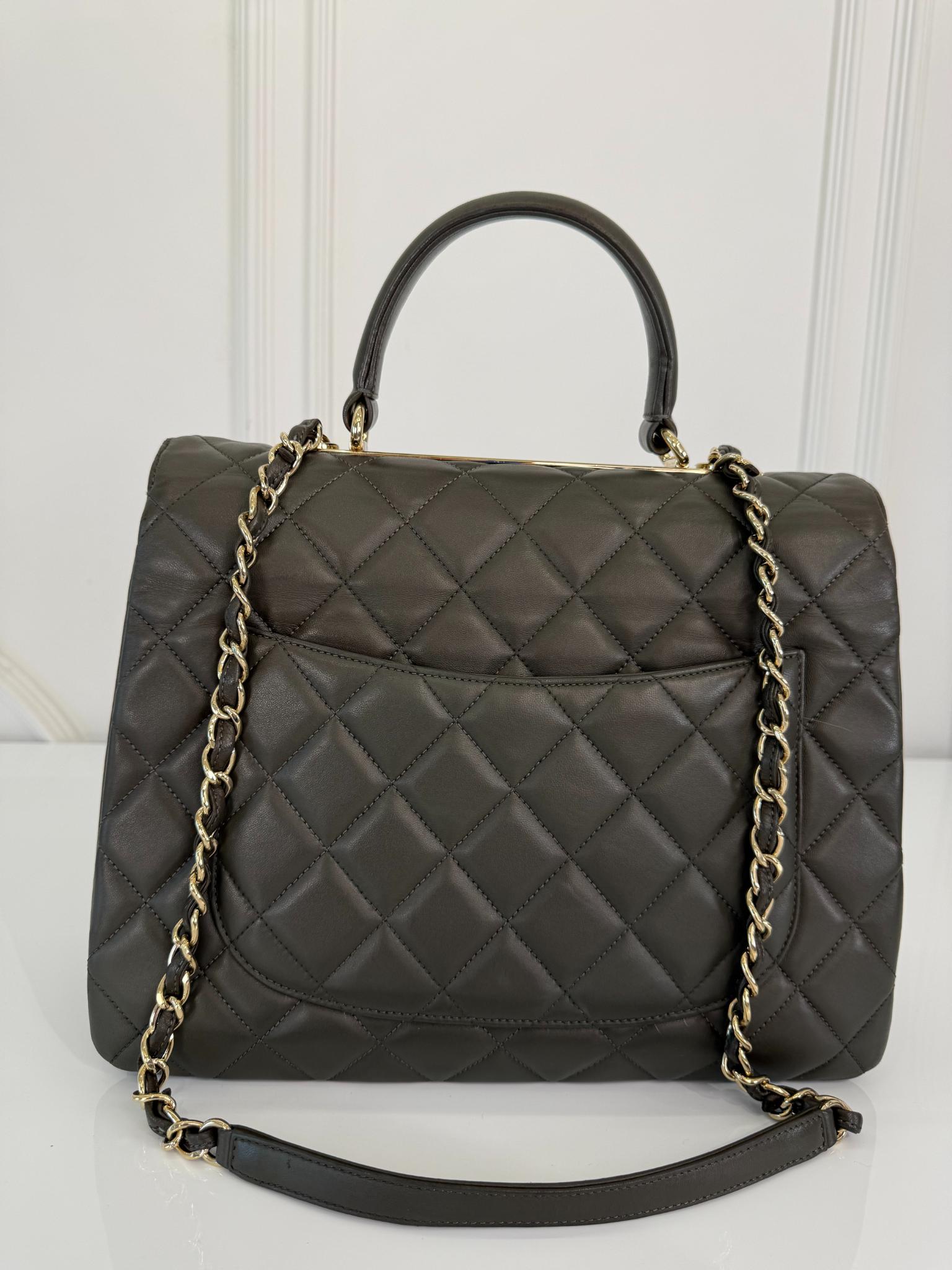 Chanel Lambskin Quilted Large Trendy CC Dual Handle Flap Bag Forest Green