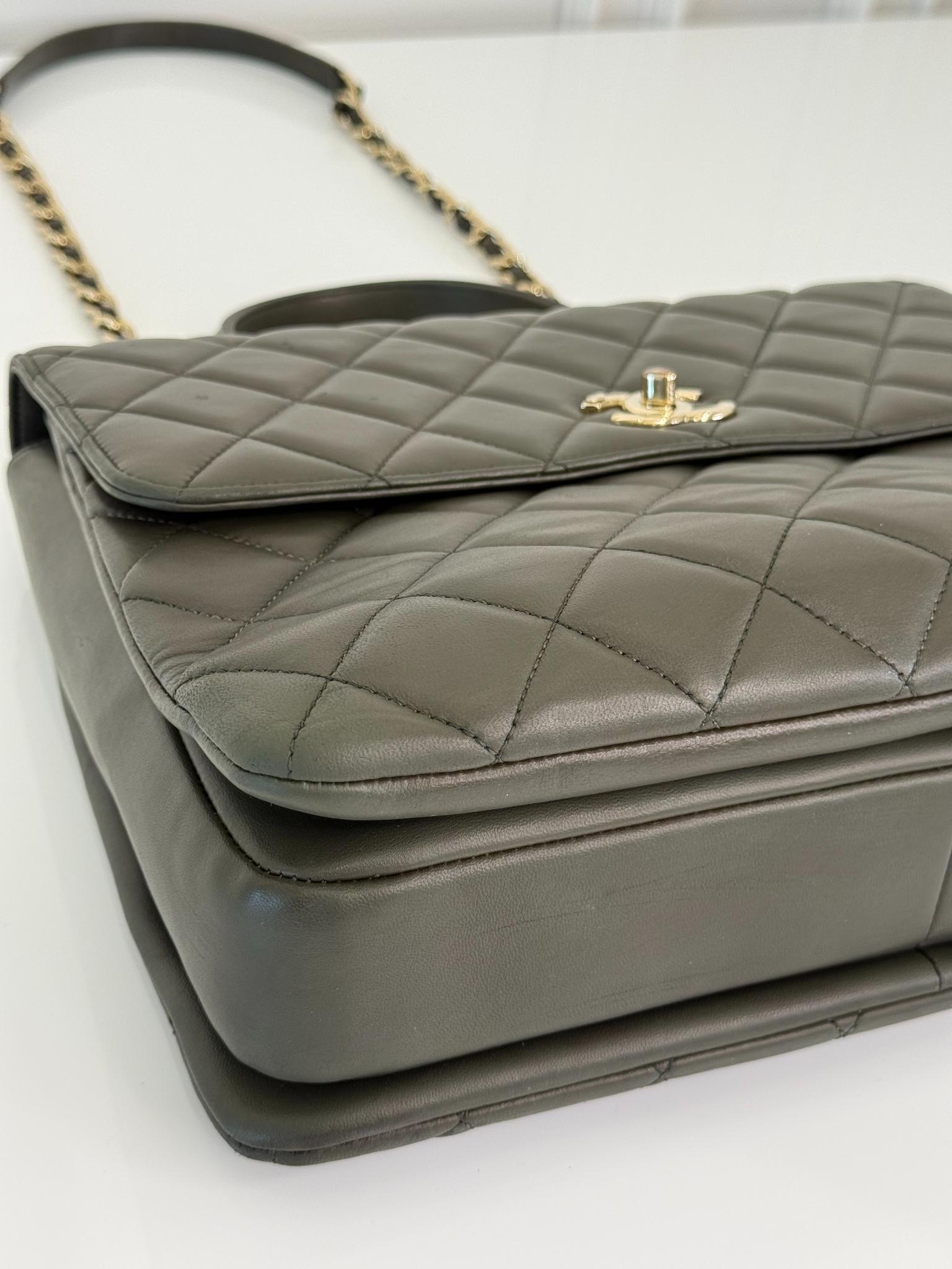 Chanel Lambskin Quilted Large Trendy CC Dual Handle Flap Bag Forest Green