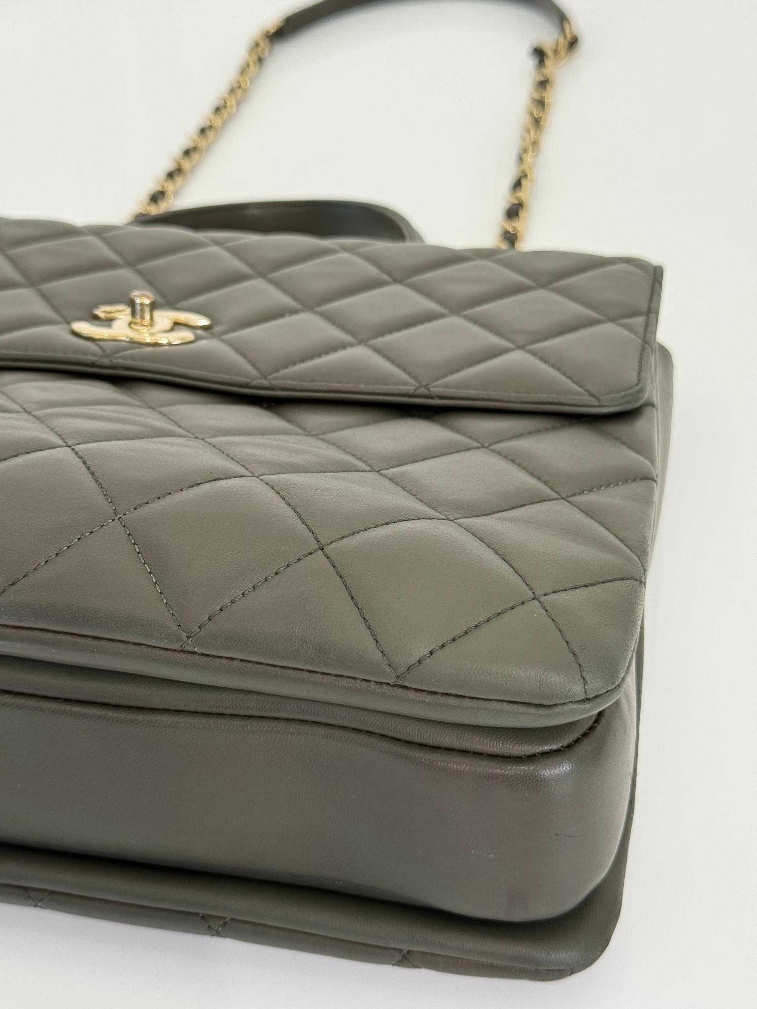 Chanel Lambskin Quilted Large Trendy CC Dual Handle Flap Bag Forest Green