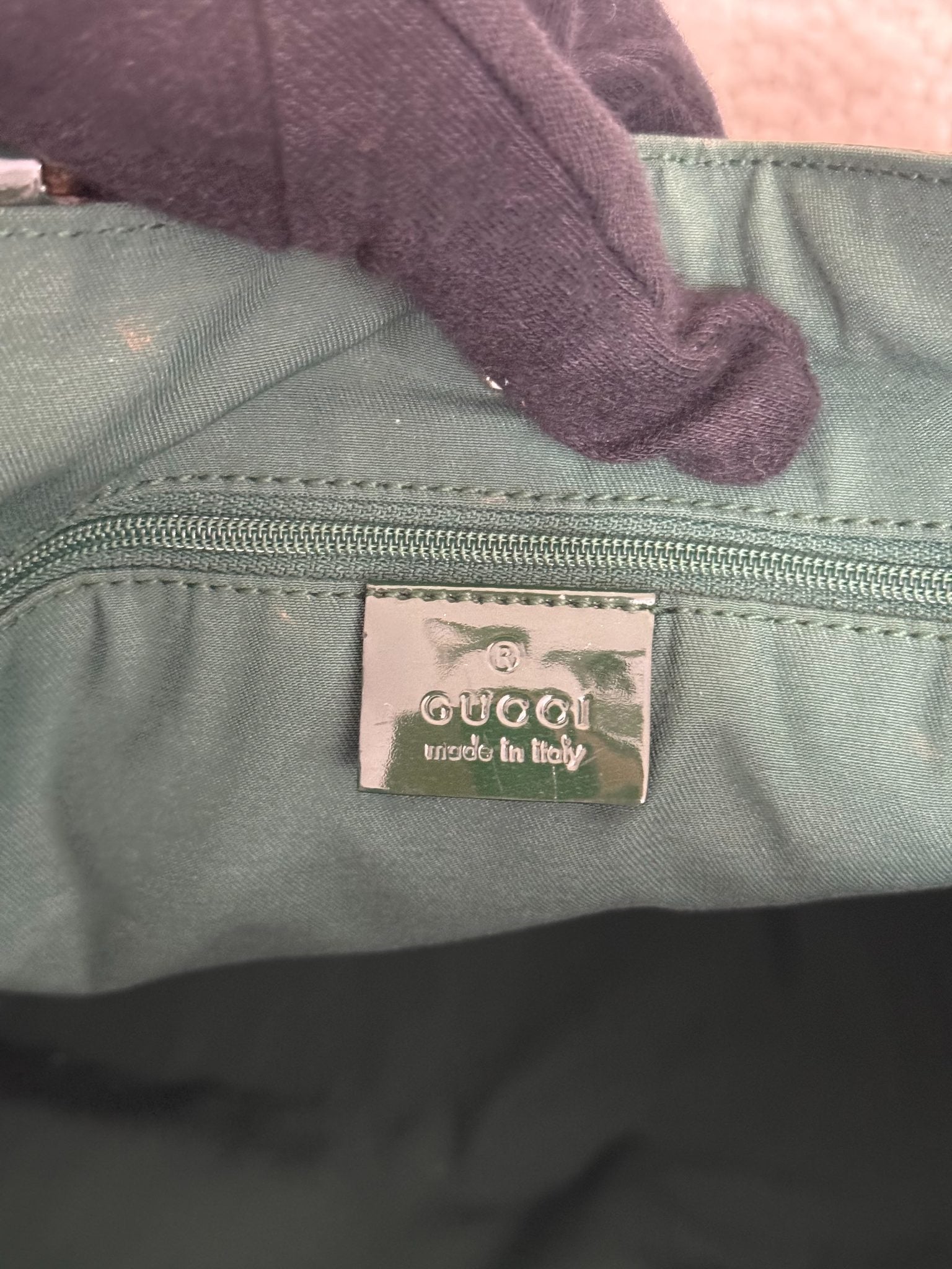 Gucci Dark Green GG Embossed Patent Leather Abbey Pocket Tote Bag