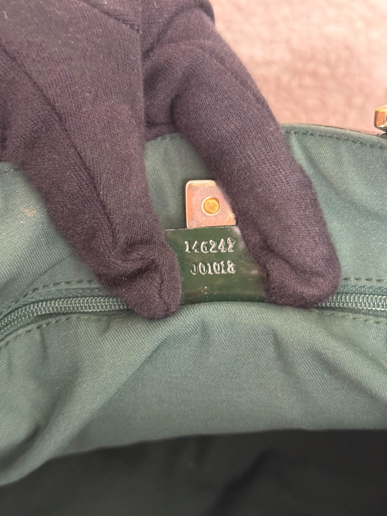 Gucci Dark Green GG Embossed Patent Leather Abbey Pocket Tote Bag