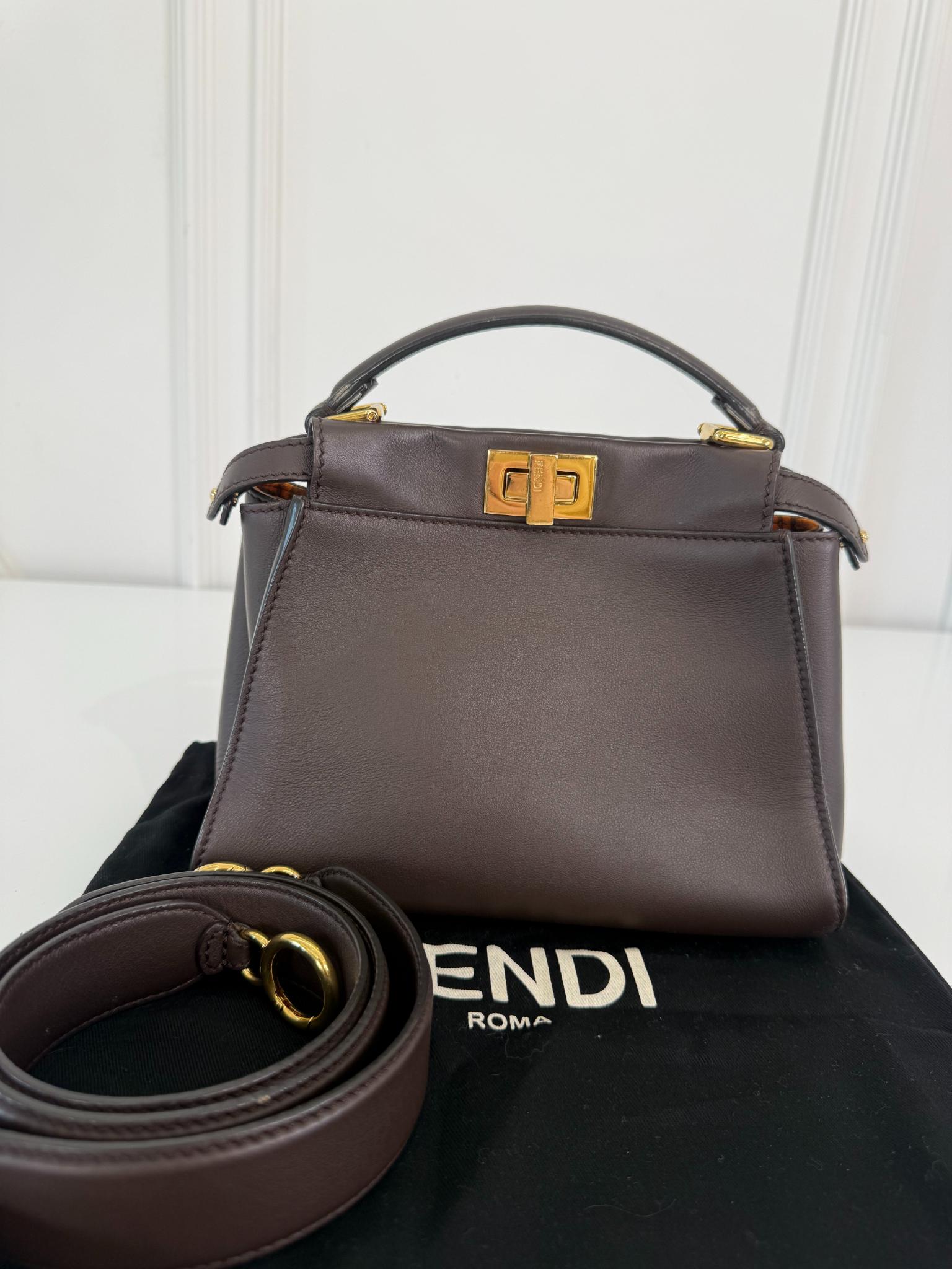 Fendi Peekaboo ISeeU Small Brown Calfskin Leather Bag